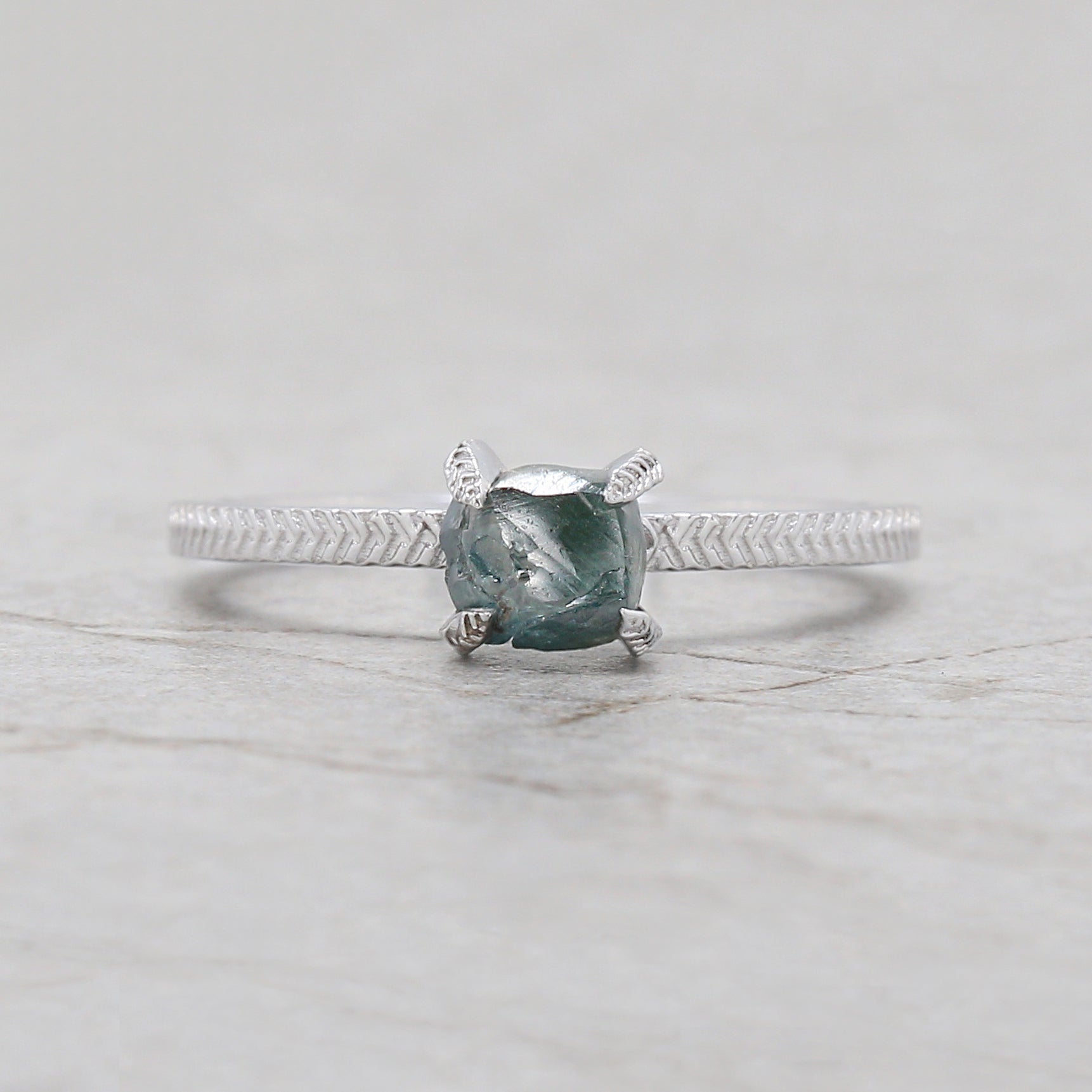 Rough Blue Color Diamond Ring 1.11 Ct 5.85 MM Crystal Rough Diamond Ring 14K Solid White Gold Silver Engagement Ring Gift For Her QL2358