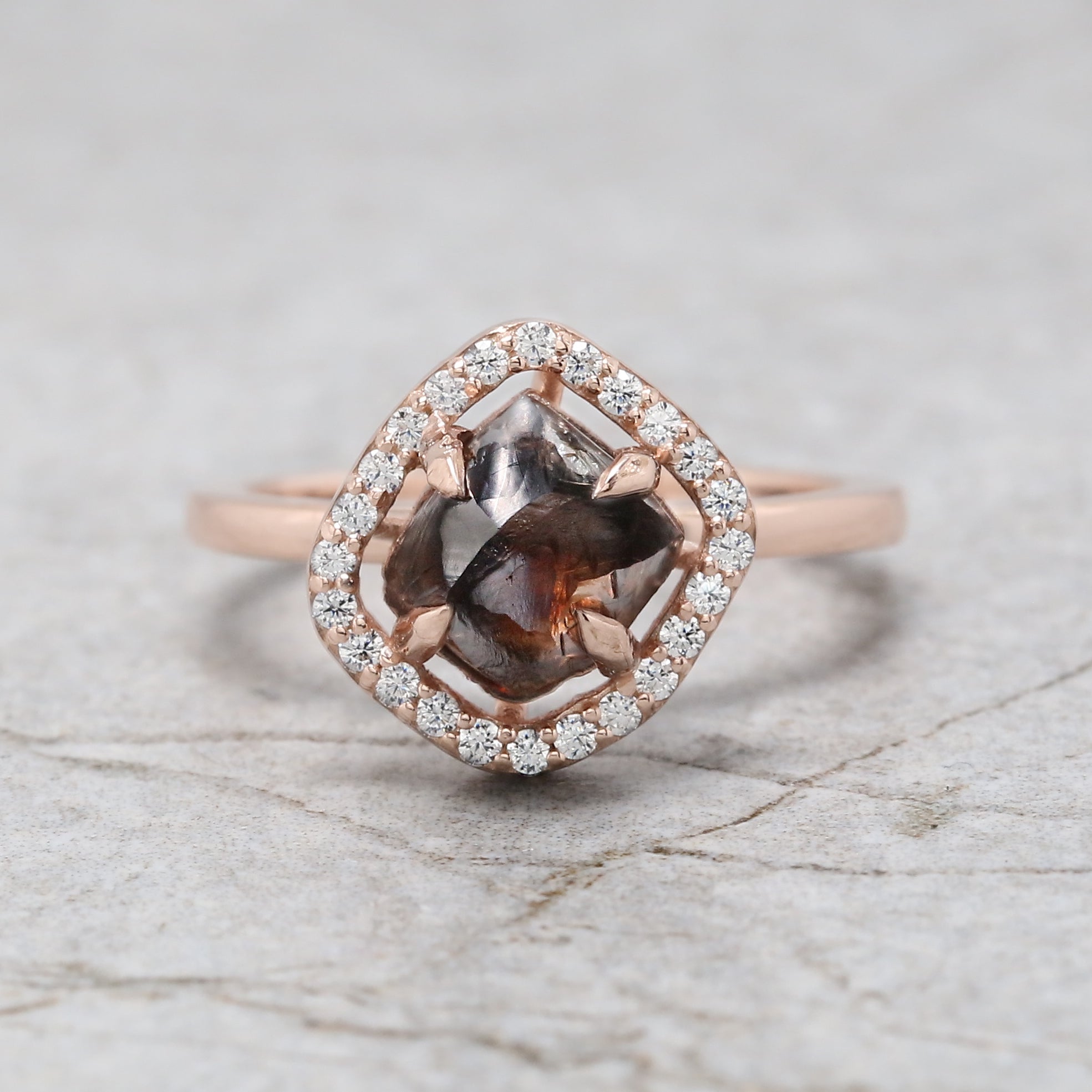 Rough Brown Color Diamond Ring 2.56 Ct 6.80 MM Irregular Rough Diamond Ring 14K Solid Rose Gold Silver Engagement Ring Gift For Her QLB6307