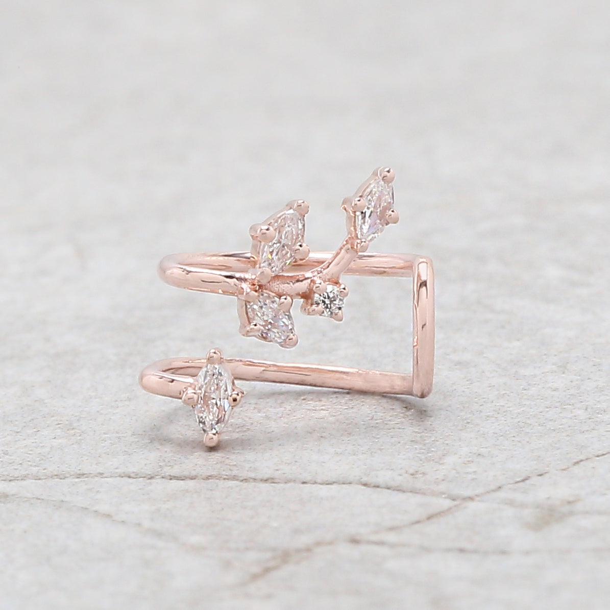 Marquise Round Shape White Color Diamond 14K Solid Rose White Yellow Gold Ear Cuff Ring Engagement Wedding Gift Ear Cuff KD1079