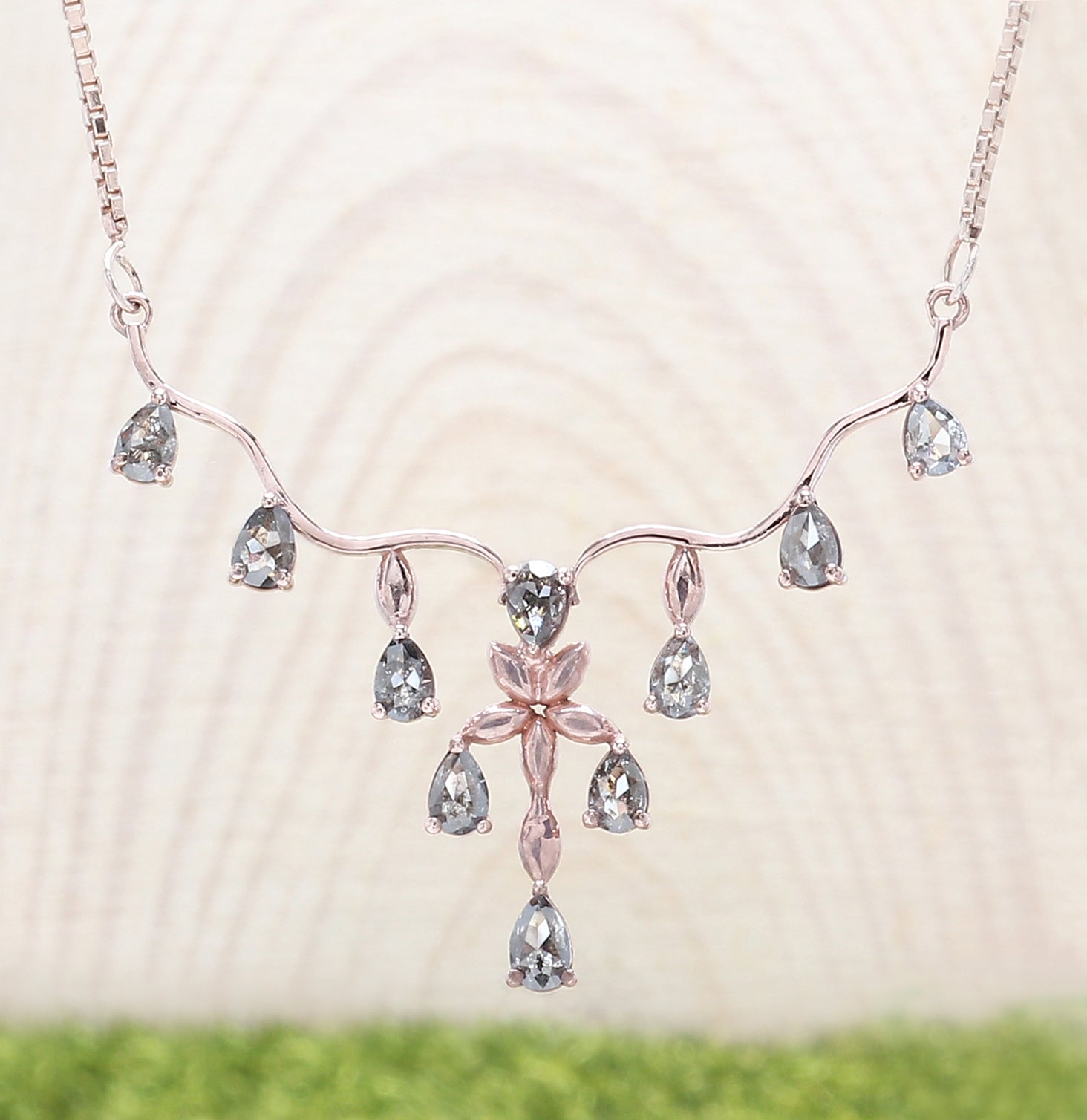 Pear Cut Salt And Pepper Diamond Pendant 1.19 Ct 4.25 MM Pear Shape Diamond Pendant 14K Solid Rose Gold Silver Engagement Pendant QL1294