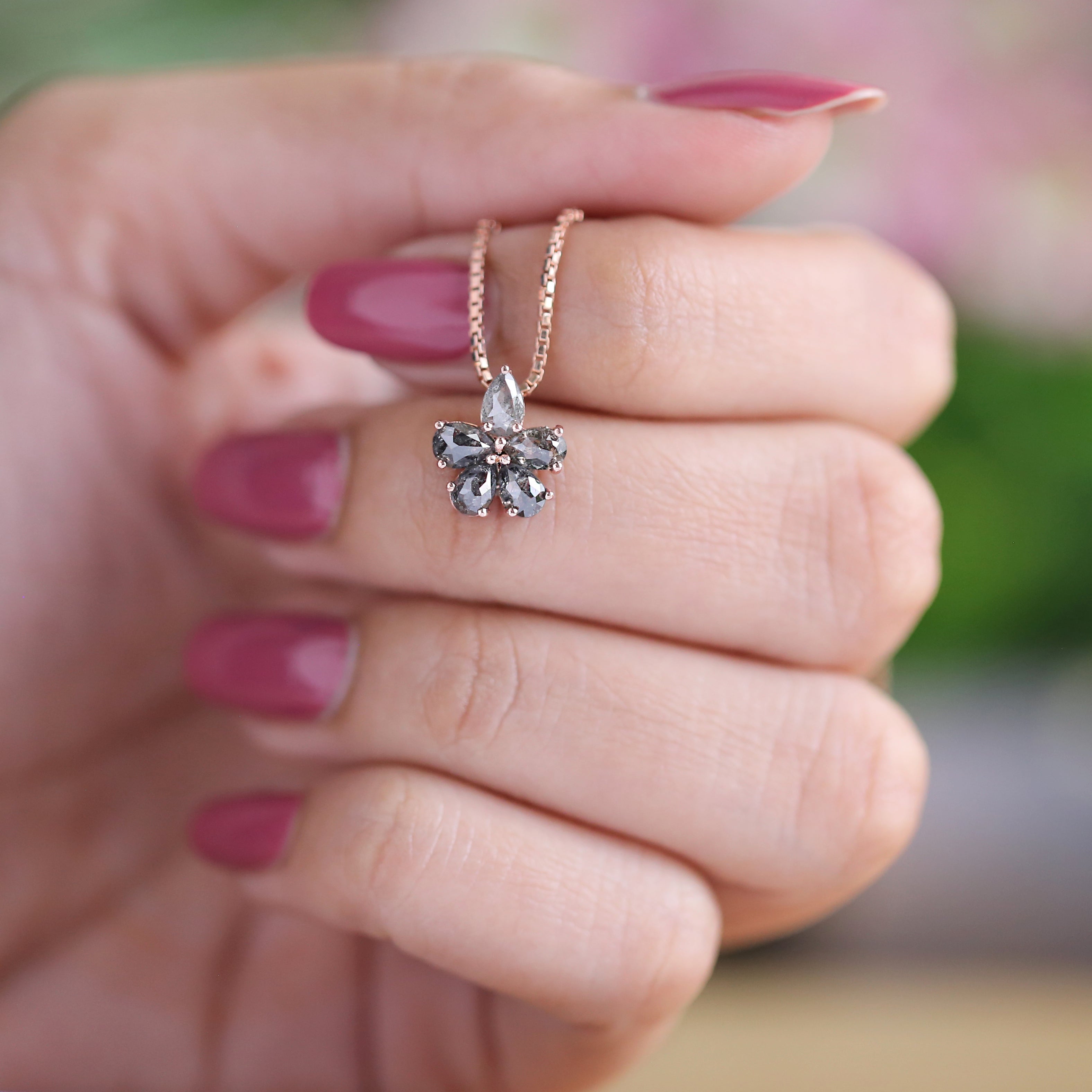 Pear Cut Salt And Pepper Diamond Pendant 1.22 Ct 4.70 MM Pear Shape Diamond Pendant 14K Solid Rose Gold Silver Engagement Pendant QL752