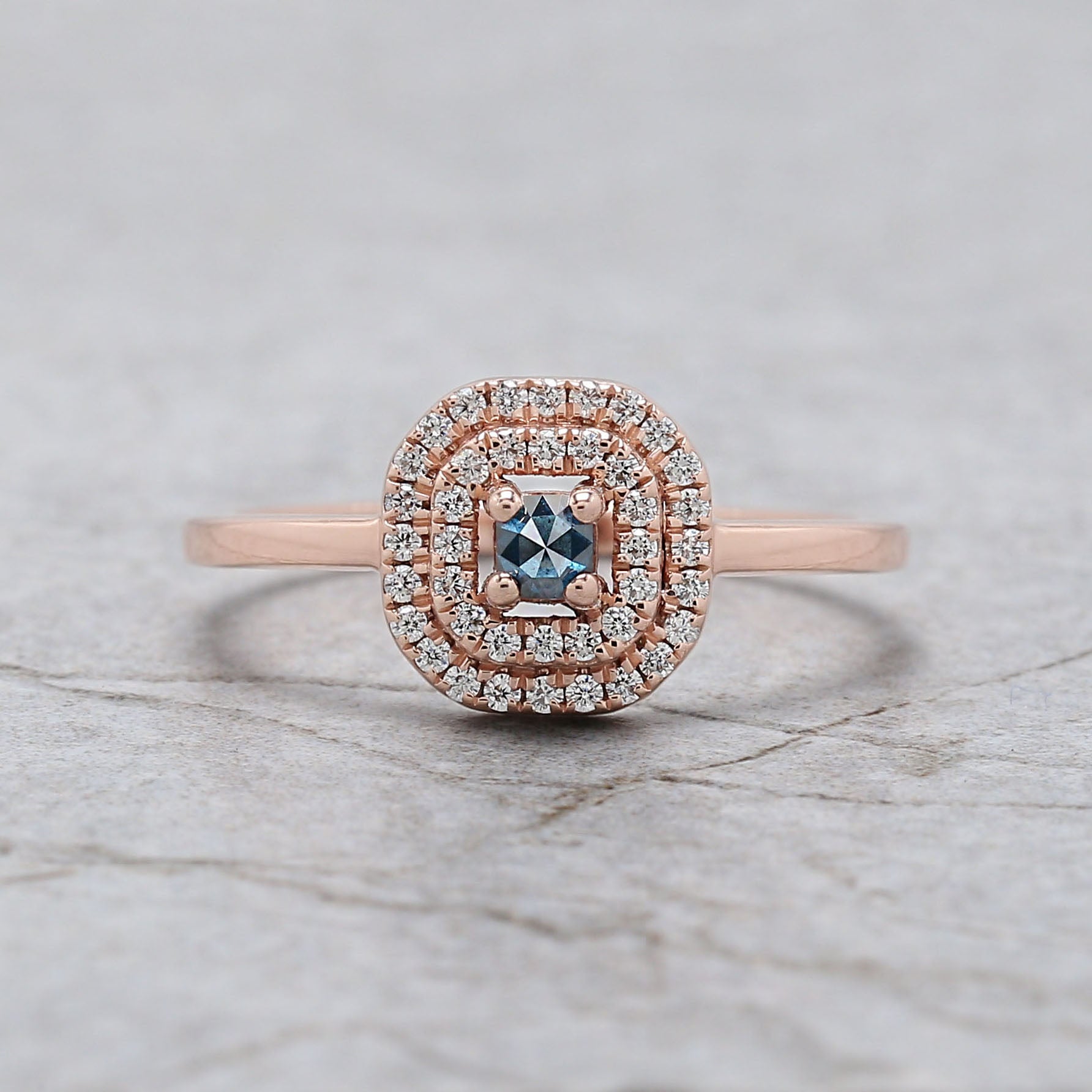 Cushion Shape Blue Color Diamond Ring 0.11 Ct 2.80 MM Cushion Diamond Ring 14K Solid Rose Gold Silver Engagement Ring Gift For Her QN2534