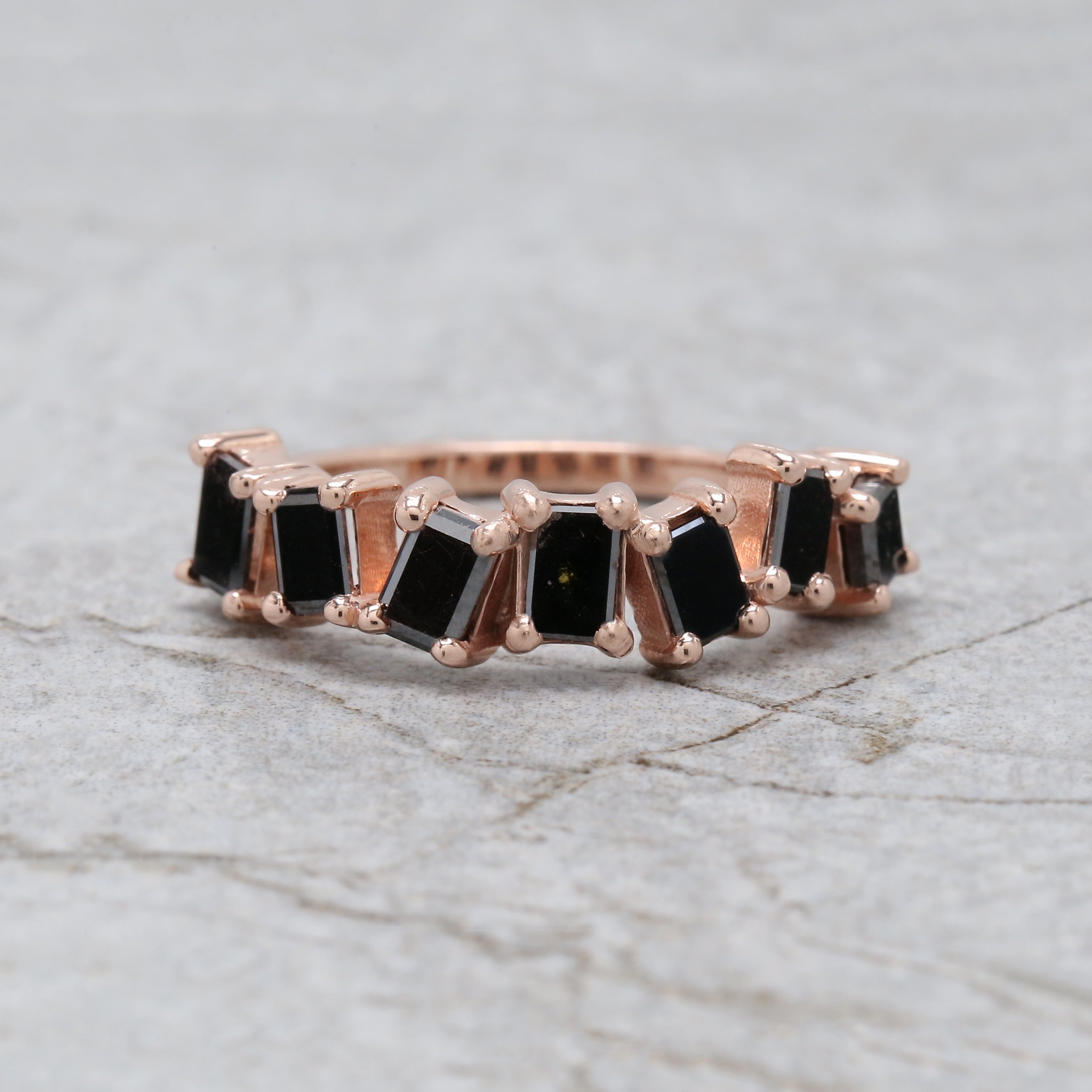 Baguette Black Color Diamond Ring 1.27 Ct 4.40 MM Baguette Cut Diamond Ring 14K Solid Rose Gold Silver Engagement Ring Gift For Her QN1358