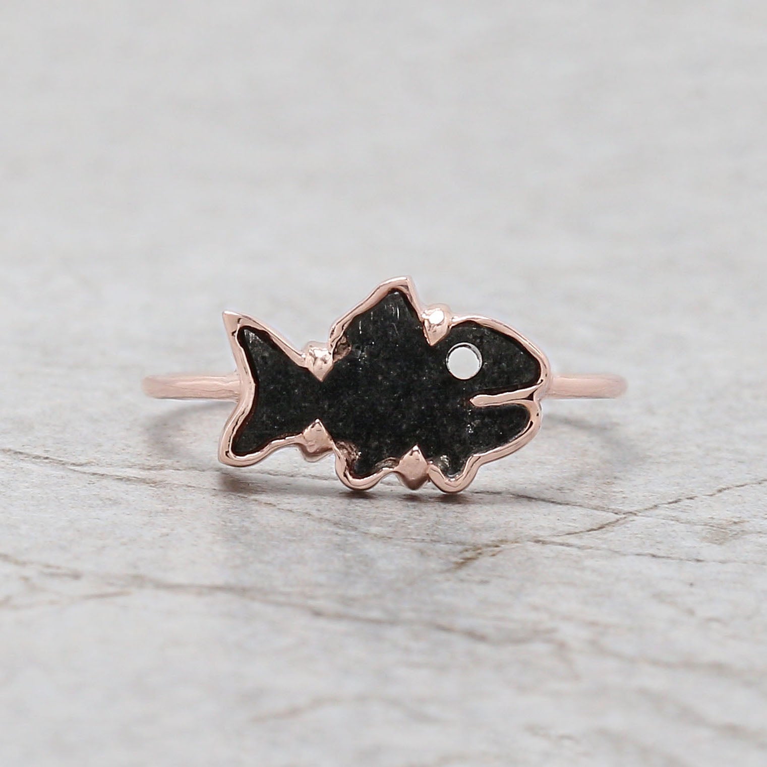 Fish Black Color Diamond Ring Engagement Wedding Gift Ring 14K Solid Rose White Yellow Gold Ring 0.63 CT KDK2360