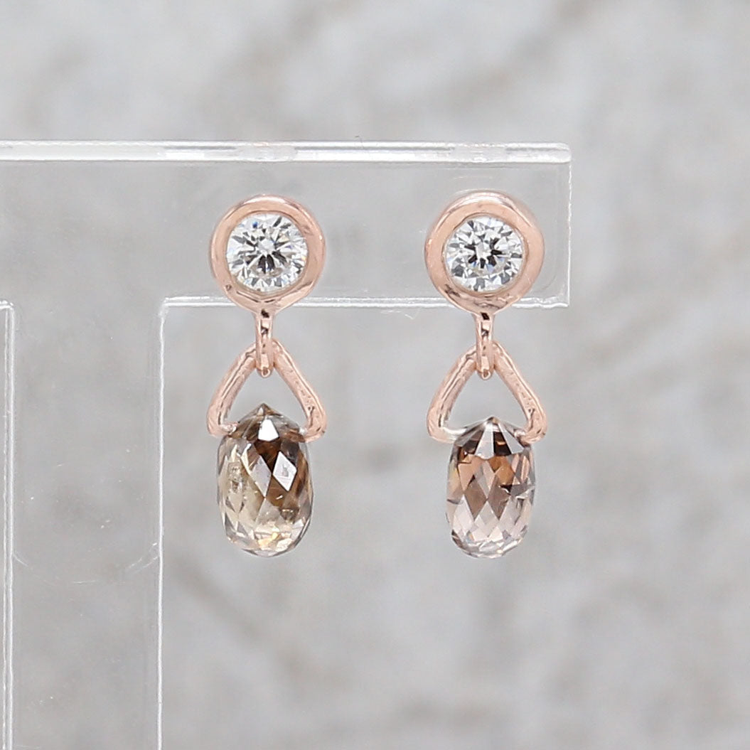 Drop Brown Color Diamond Earring Engagement Wedding Gift Earring 14K Solid Rose White Yellow Gold Earring 0.76 CT KDL9480