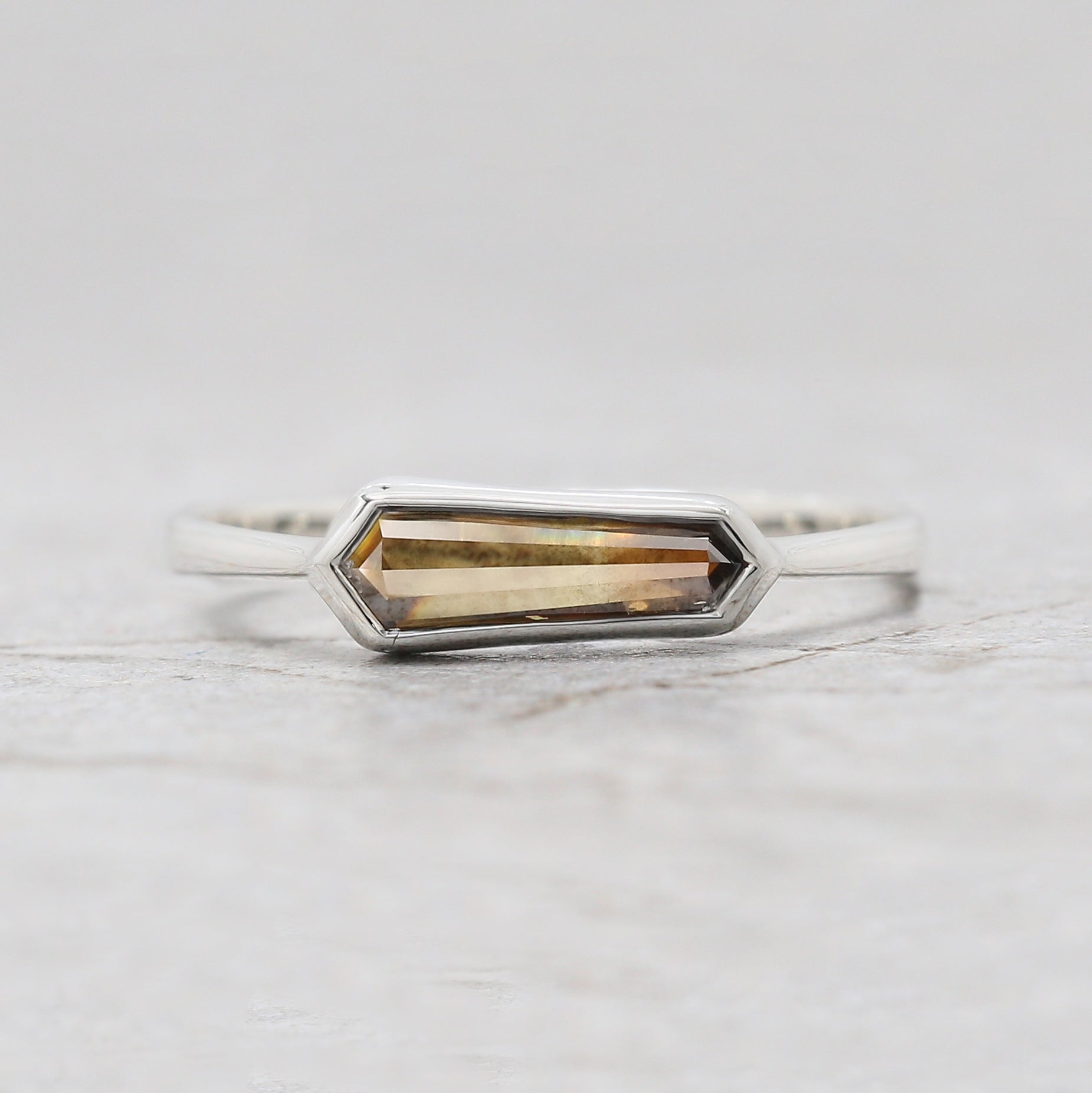 Shield Brown Color Diamond Ring 0.64 Ct 10.75 MM Shield Cut Diamond Ring 14K Solid White Gold Silver Engagement Ring Gift For Her QLB1778