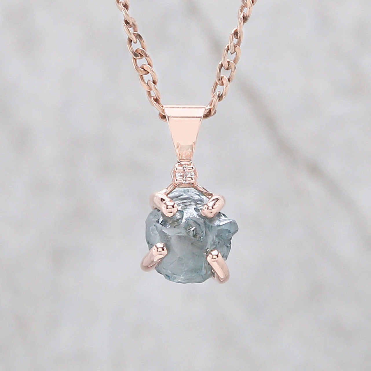 Rough Blue Color Diamond Pendant 1.48 Ct 6.85 MM Uncut Rough Pendant 14K Solid Rose Gold Silver Engagement Pendant Gift For Her QL2348