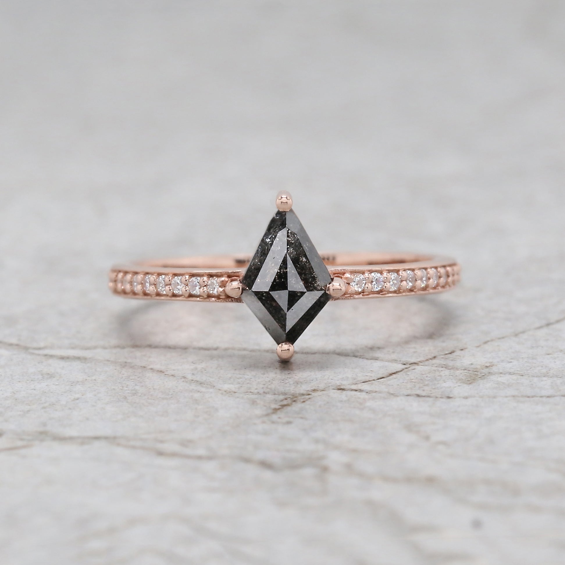 Kite Cut Salt And Pepper Diamond Ring 0.77 Ct 8.15 MM Kite Diamond Ring 14K Solid Rose Gold Silver Kite Engagement Ring Gift For Her QN2521