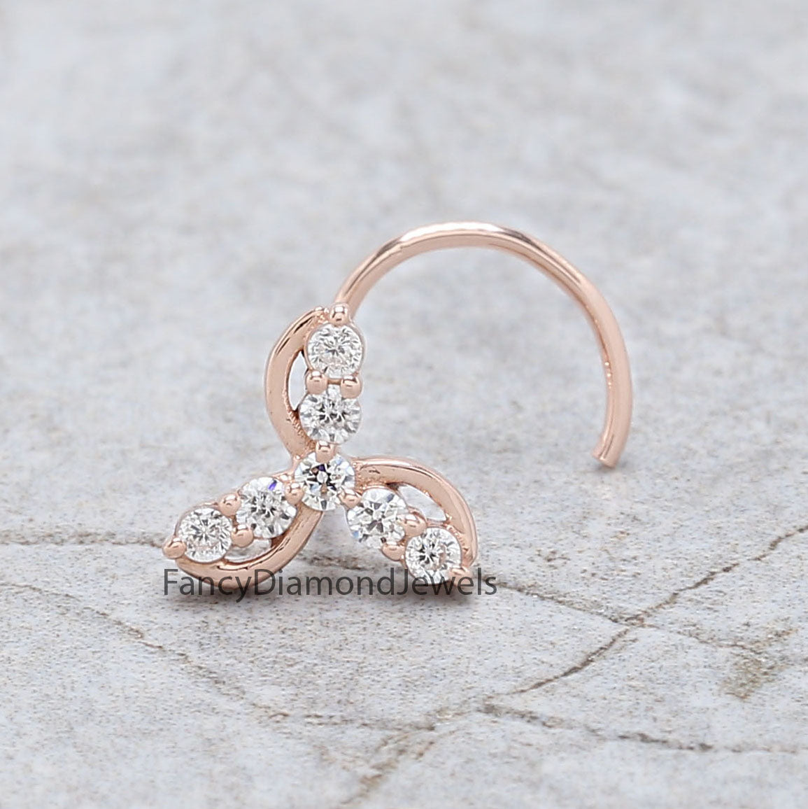 Natural White Round Diamond Nose Rings Engagement Wedding Gift Nose Ring 14K Solid Rose White Yellow Gold Nose Ring 0.11 CT KD1021