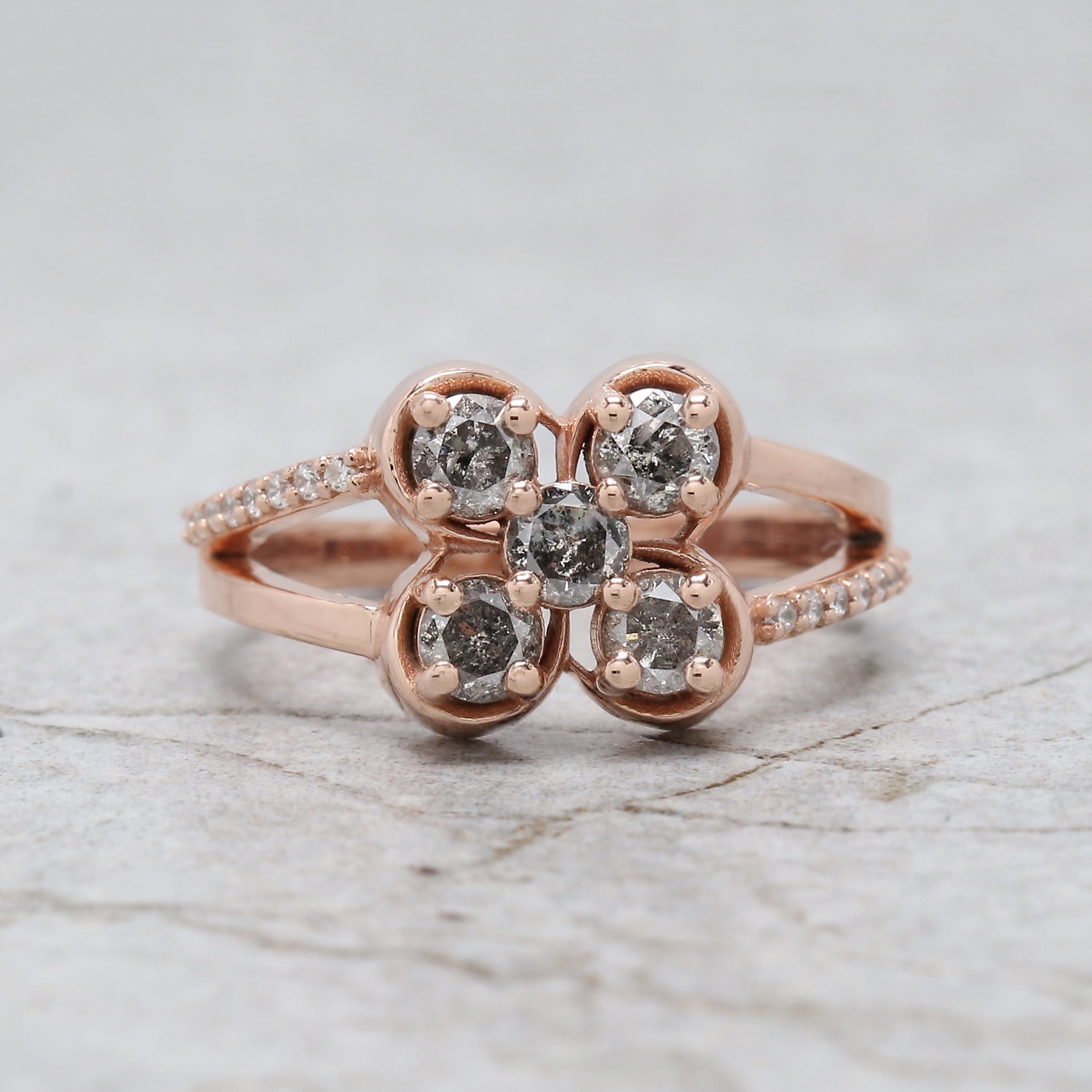 Round Shape Salt And Pepper Diamond Ring 0.73 Ct 3.30 MM Round Diamond Ring 14K Solid Rose Gold Silver Engagement Ring Gift For Her QL1392