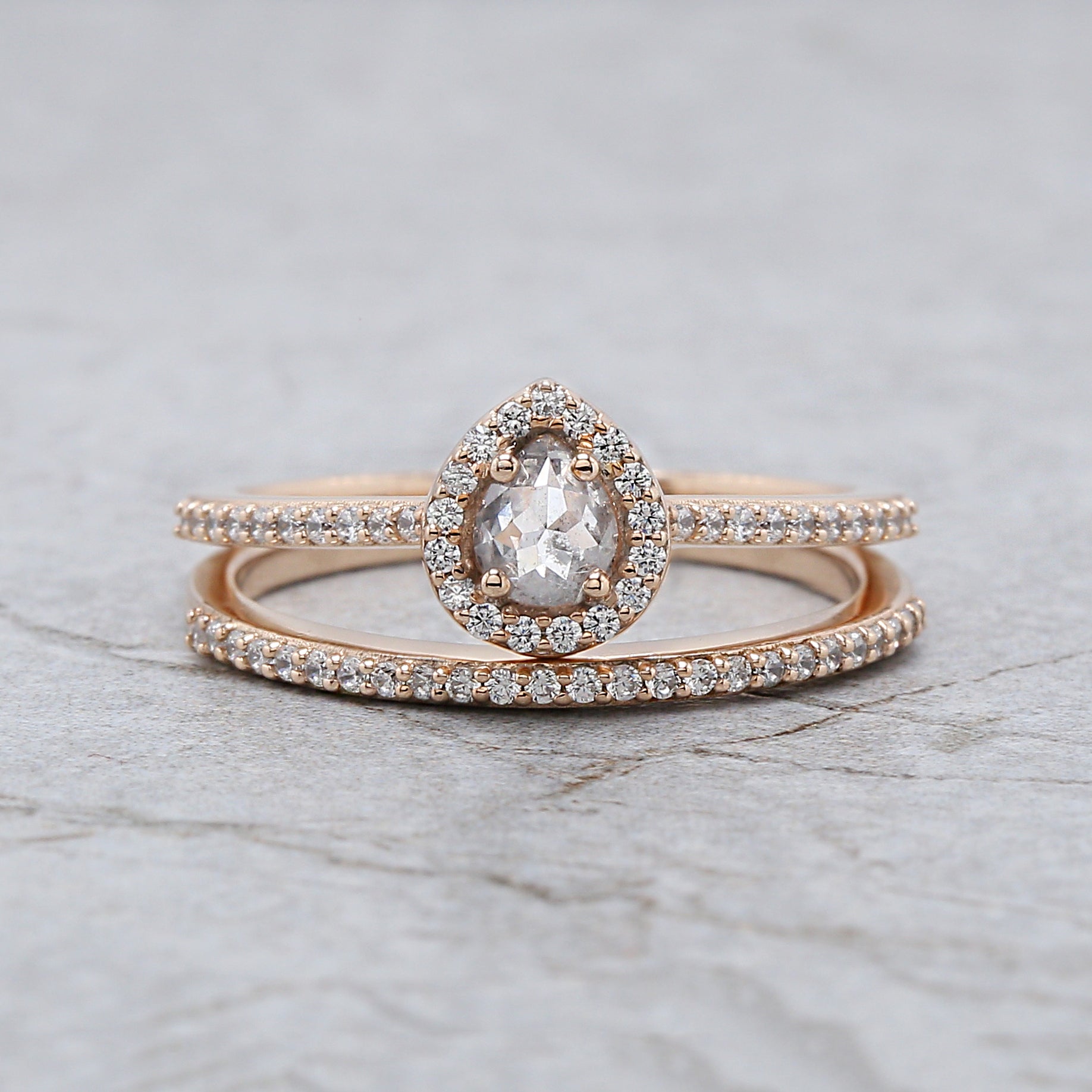 Pear Cut Salt And Pepper Diamond Ring 0.23 Ct 4.65 MM Pear Diamond Ring 14K Solid Rose Gold Silver Pear Engagement Ring Gift For Her QN2529