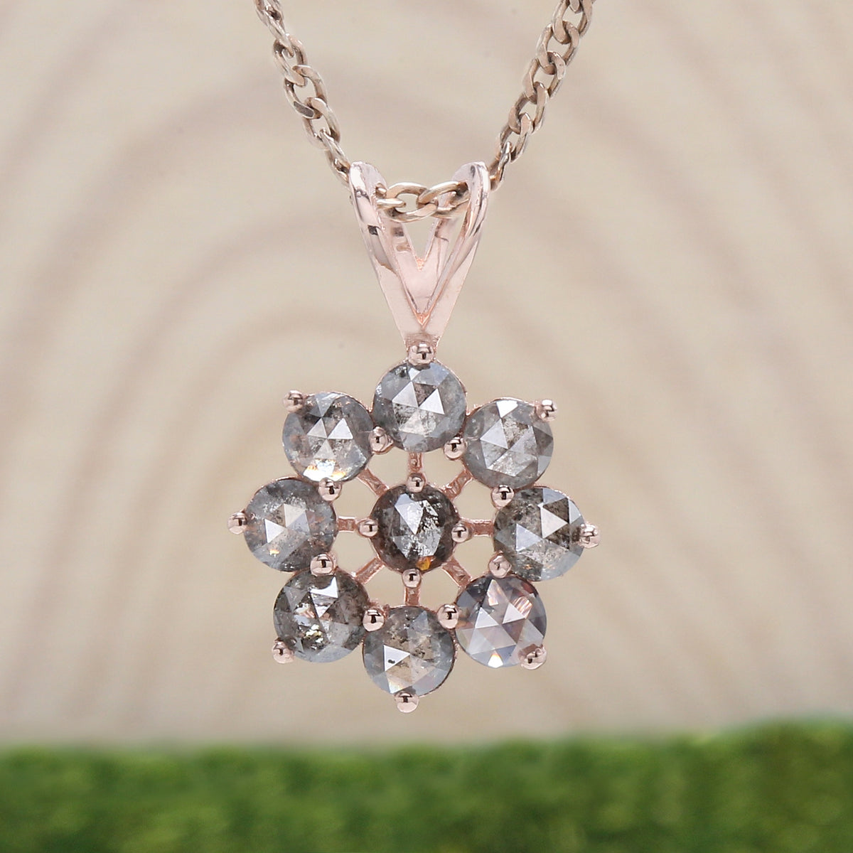 Round Rose Cut Salt And Pepper Diamond Pendant, Unique Diamond Pendant, Dangling Diamond Pendant, No Chain Including Only Pendant KDL8004