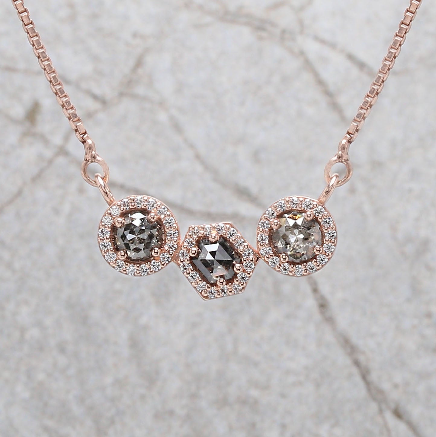 Mix Shape Salt And Pepper Diamond Pendant 1.03 Ct 4.45 MM Mix Shape Cut Diamond Pendant 14K Solid Rose Gold Silver Engagement Pendant QK2328