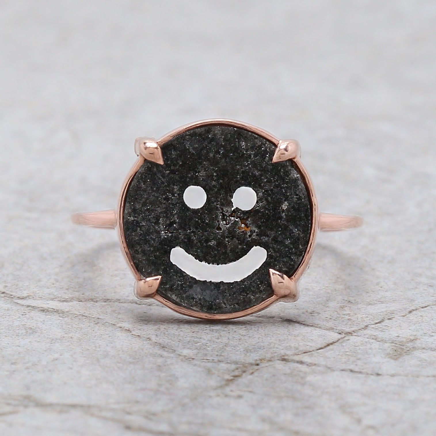Smiley Face Black Color Diamond Ring Engagement Wedding Gift Ring14K Solid Rose White Yellow Gold Ring 1.41 CT KDK2331