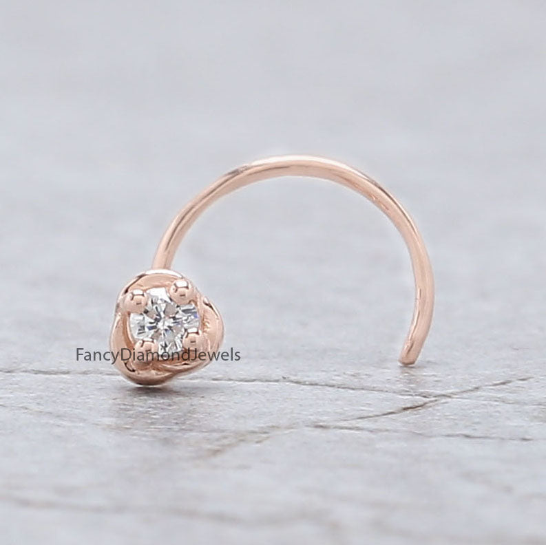 Natural White Round Diamond Nose Rings Engagement Wedding Gift Nose Ring 14K Solid Rose White Yellow Gold Nose Ring 0.030 CT KD1028