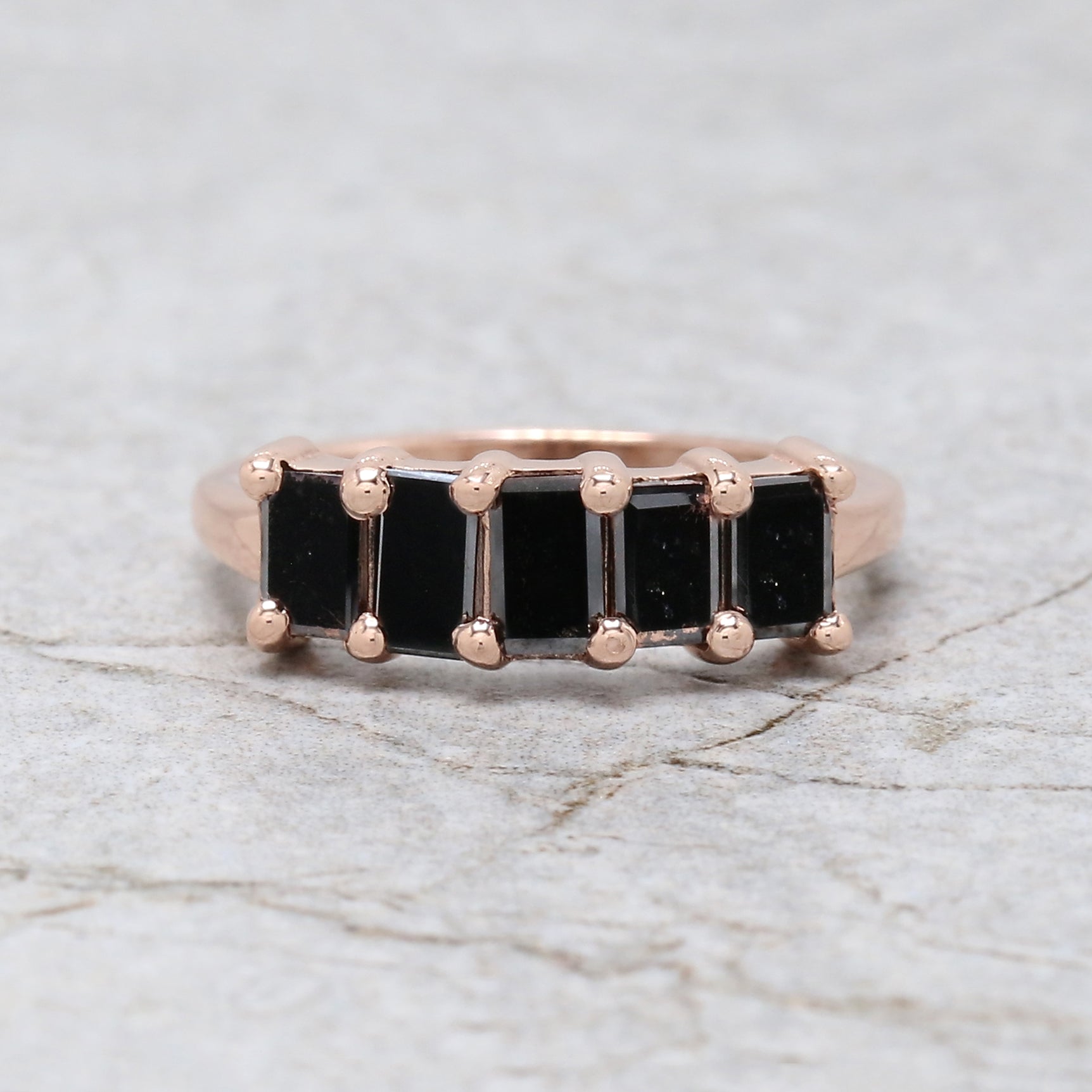 Black Color Baguette Diamond Ring 14K Solid Rose White Yellow Gold Ring Engagement Wedding Gift Ring 1.03 CT KDN1371