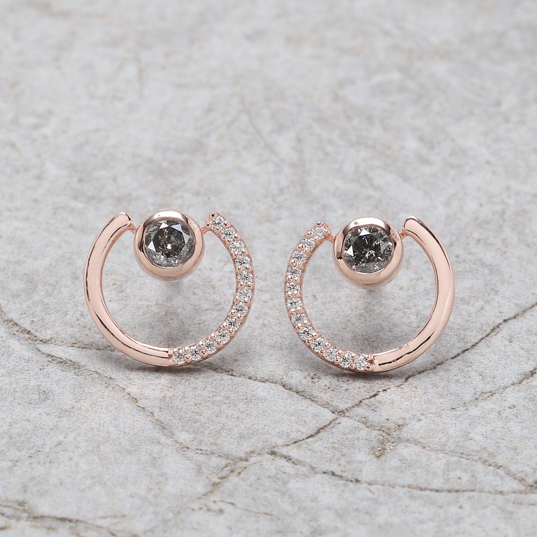 Round Salt And Pepper Diamond Earring Engagement Wedding Gift Earring 14K Solid Rose White Yellow Gold Earring 0.32 CT KD1081