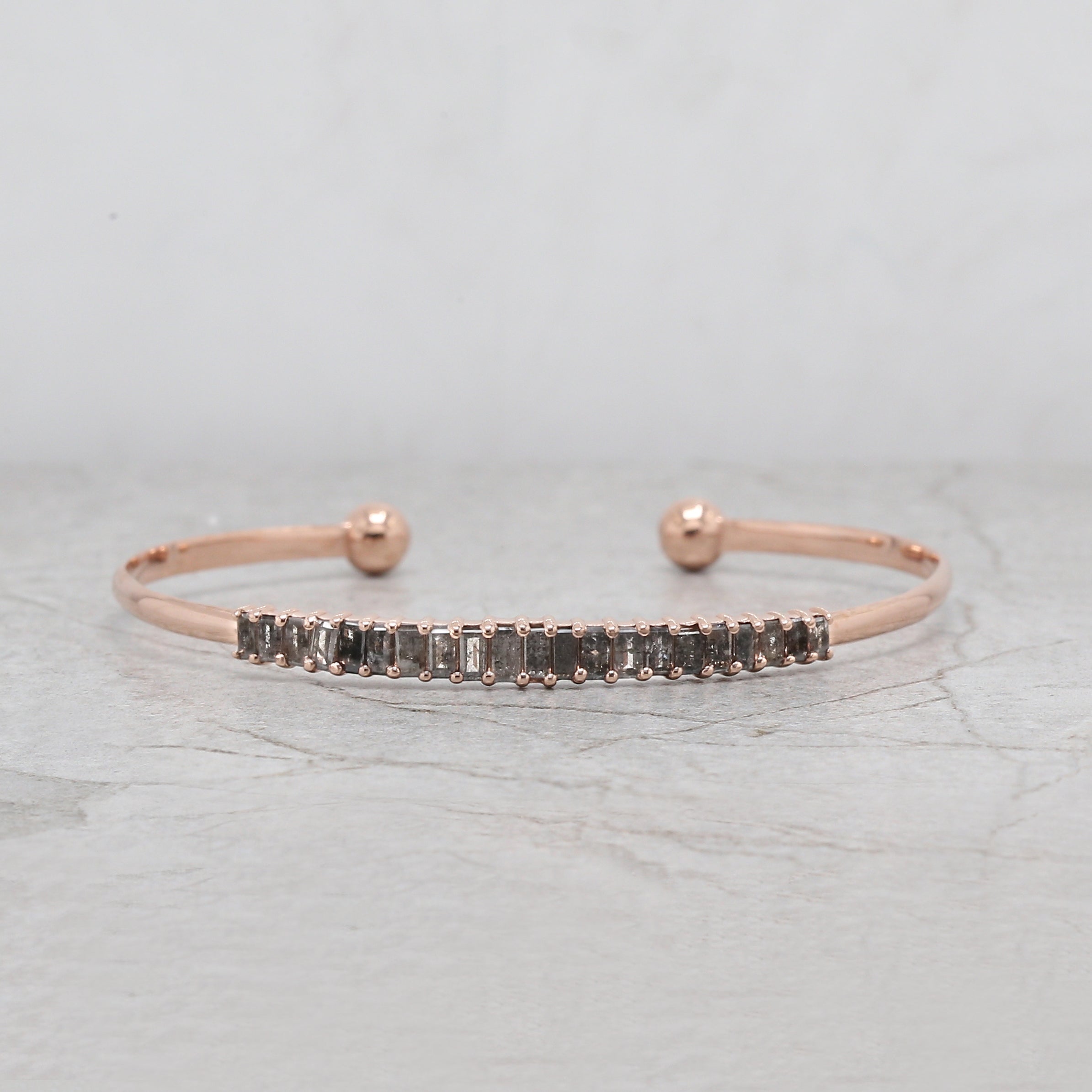 Baguette Salt And Pepper Diamond Bracelet Engagement Wedding Gift Bracelet 14K Solid Rose White Yellow Gold Bracelet 1.28 CT KD1221