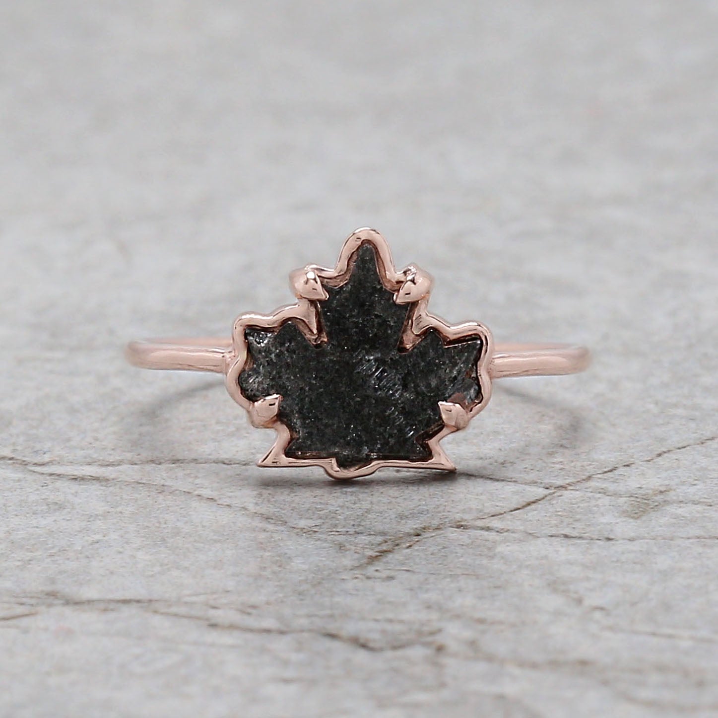 Canadian Maple Leaf Black Color Diamond Ring Engagement Wedding Gift Ring 14K Solid Rose White Yellow Gold Ring 0.73 CT KDL833