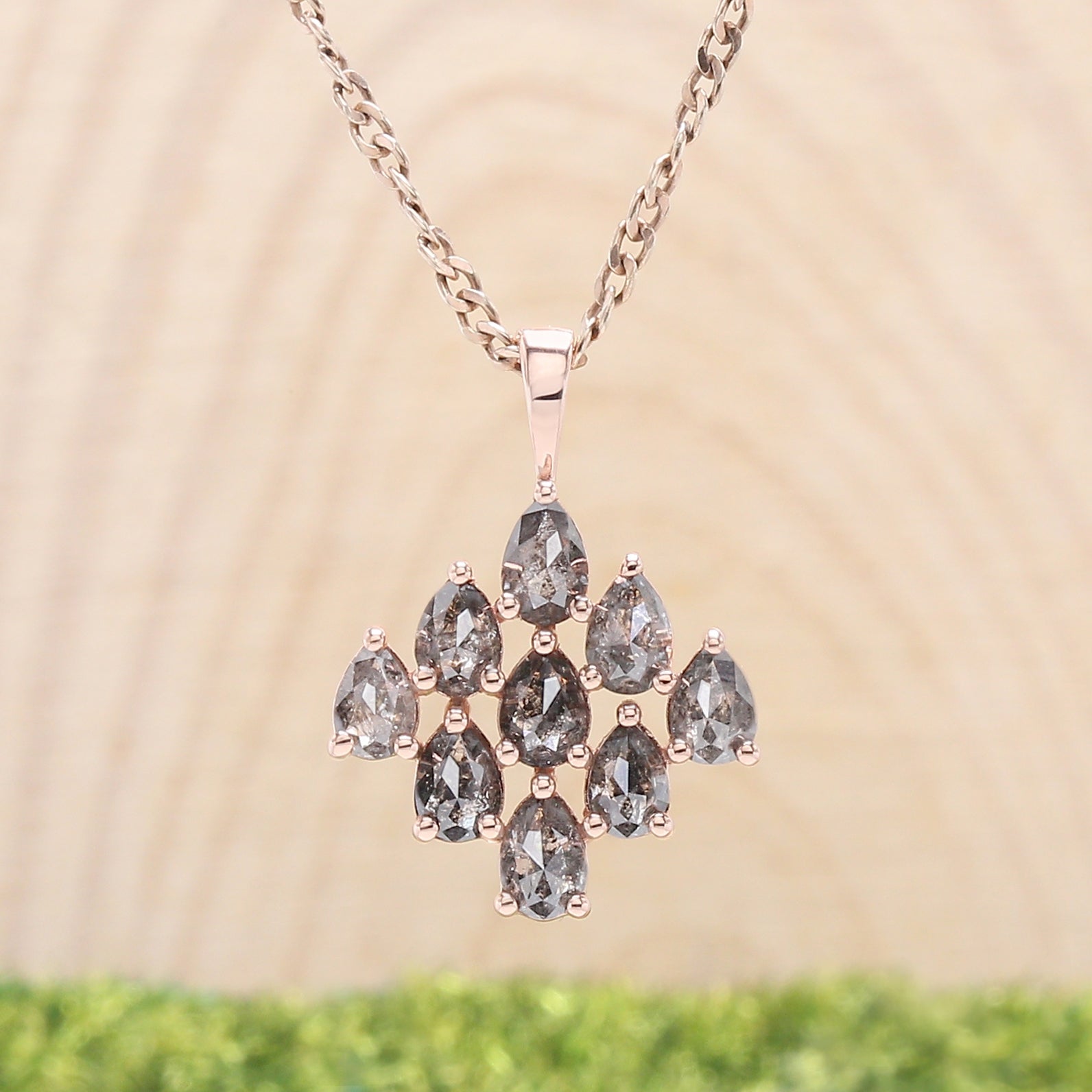 Pear Cut Salt And Pepper Diamond Pendant 1.13 Ct 4.00 MM Pear Shape Diamond Pendant 14K Solid Rose Gold Silver Engagement Pendant QL1284