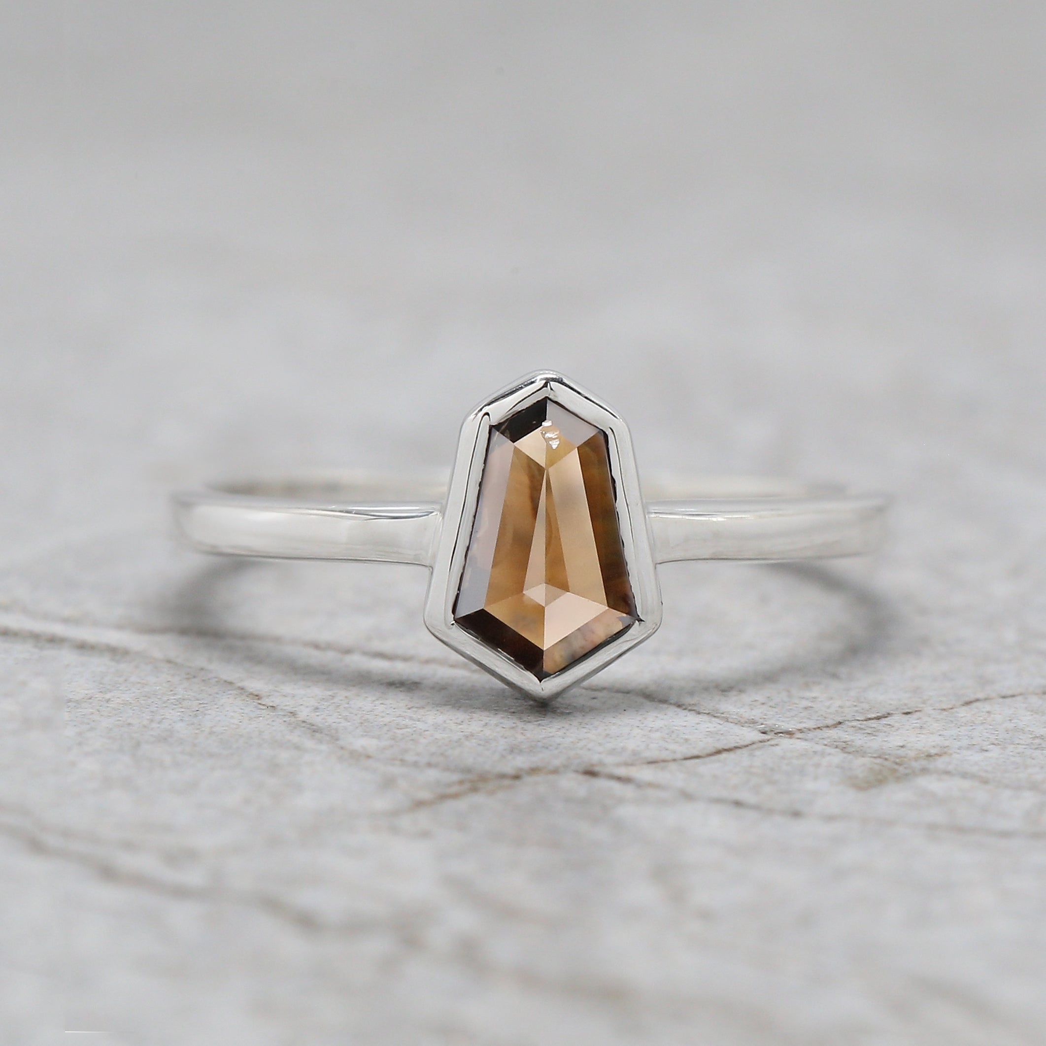 Shield Brown Color Diamond Ring 0.61 Ct 7.50 MM Shield Cut Diamond Ring 14K Solid White Gold Silver Engagement Ring Gift For Her QL1755