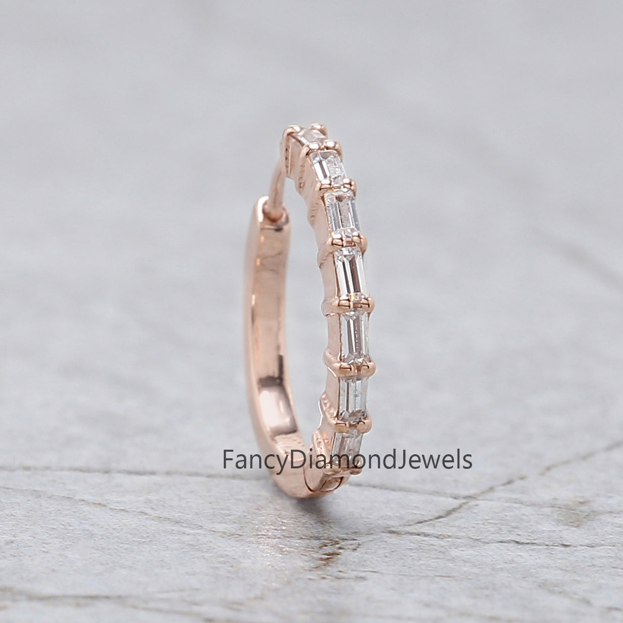 Natural White Baguette Diamond Nose Rings Engagement Wedding Gift Nose Ring 14K Solid Rose White Yellow Gold Nose Ring 0.09 CT KD1030