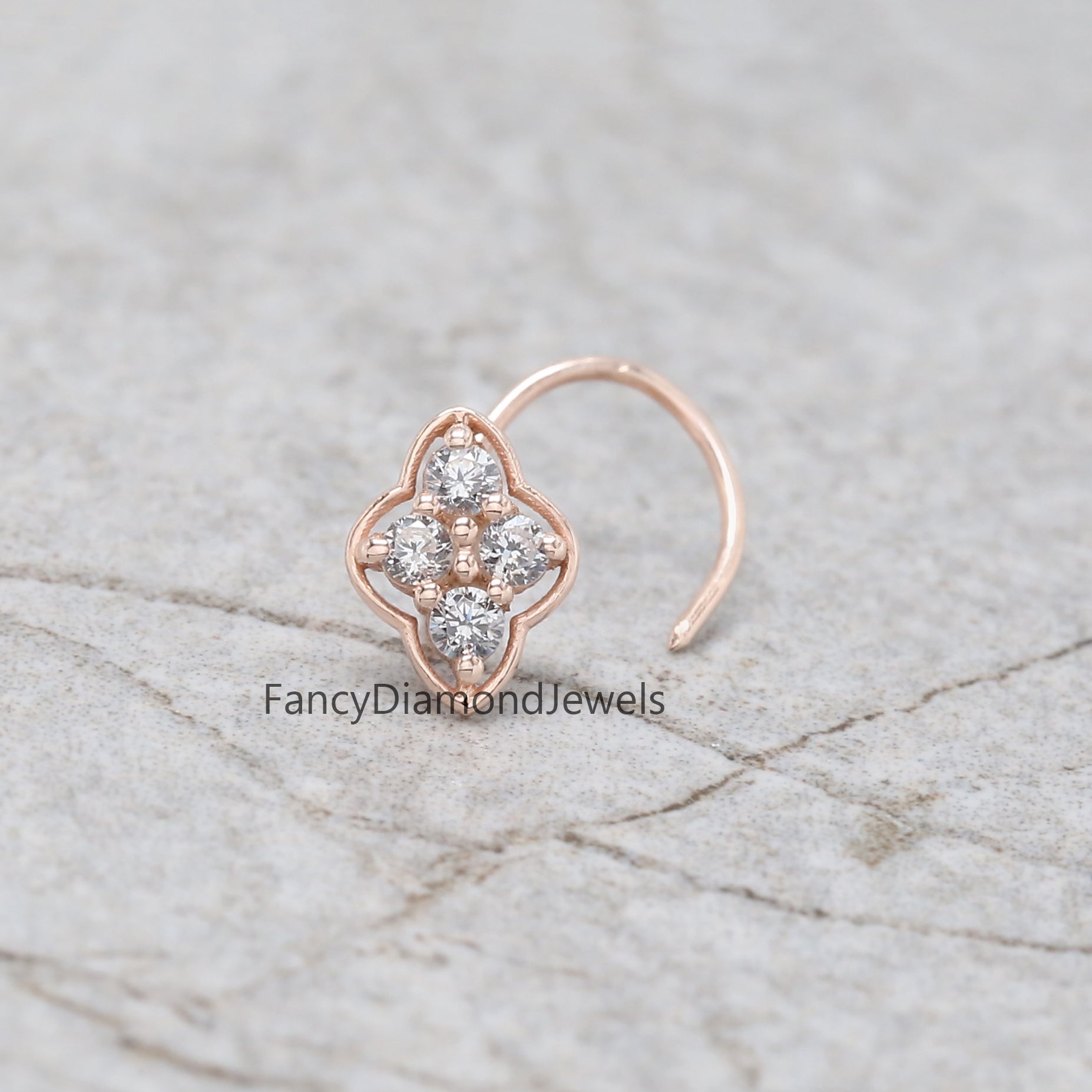 Natural White Round Diamond Nose Rings Engagement Wedding Gift Nose Ring 14K Solid Rose White Yellow Gold Nose Ring 0.08 CT KD962