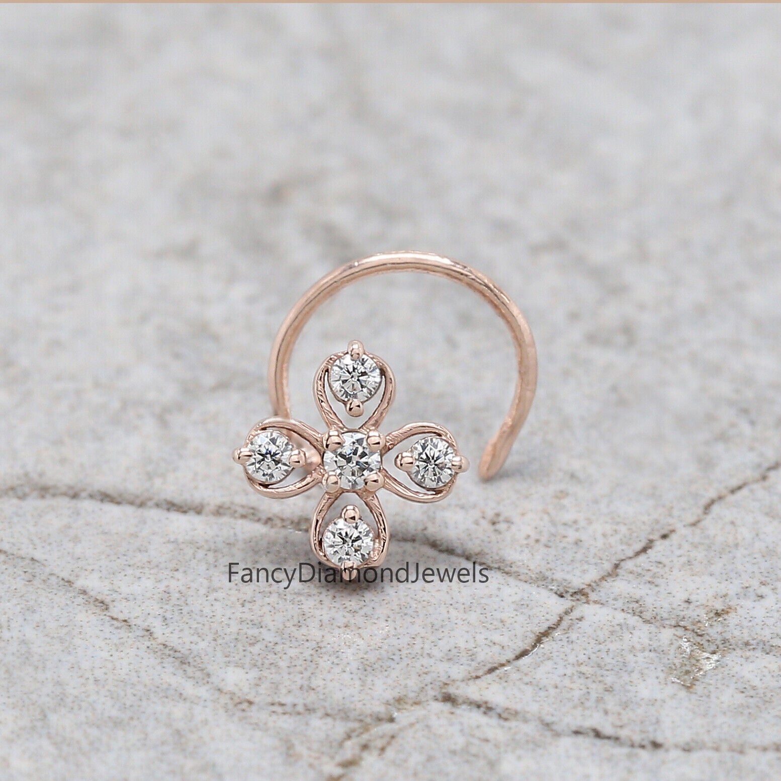 Natural White Round Diamond Nose Rings Engagement Wedding Gift Nose Ring 14K Solid Rose White Yellow Gold Nose Ring 0.07 CT KD954