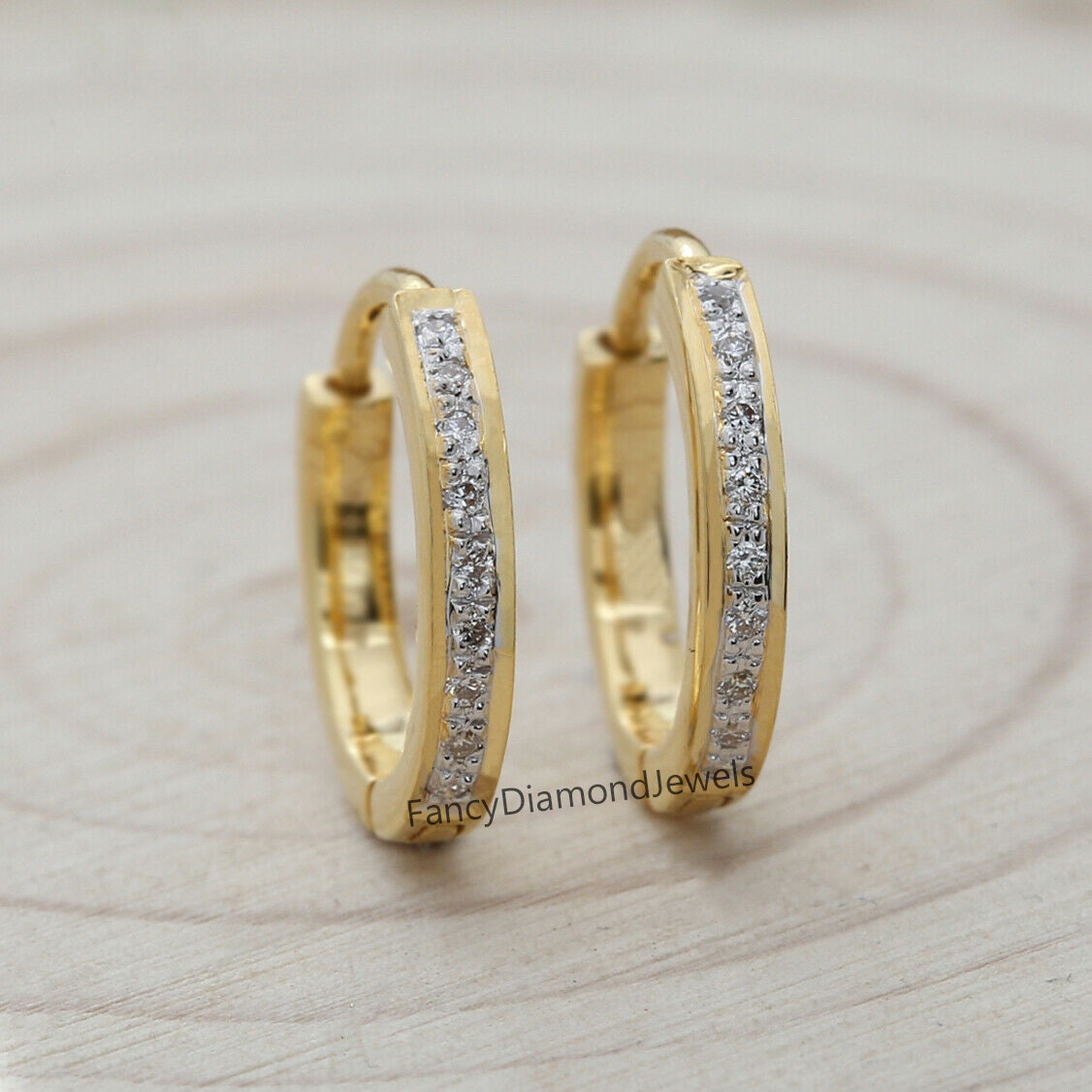 Natural White Round Diamond Earring 14K Yellow Gold Hoop Earring Valentine Gift KD900