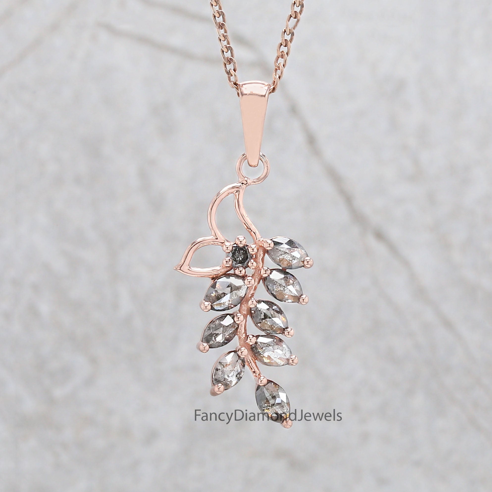 Marquise Cut Salt And Pepper Diamond Pendant 1.12 Ct 4.76 MM Marquise Diamond Pendant 14K Solid Rose Gold Silver Engagement Pendant QL2666