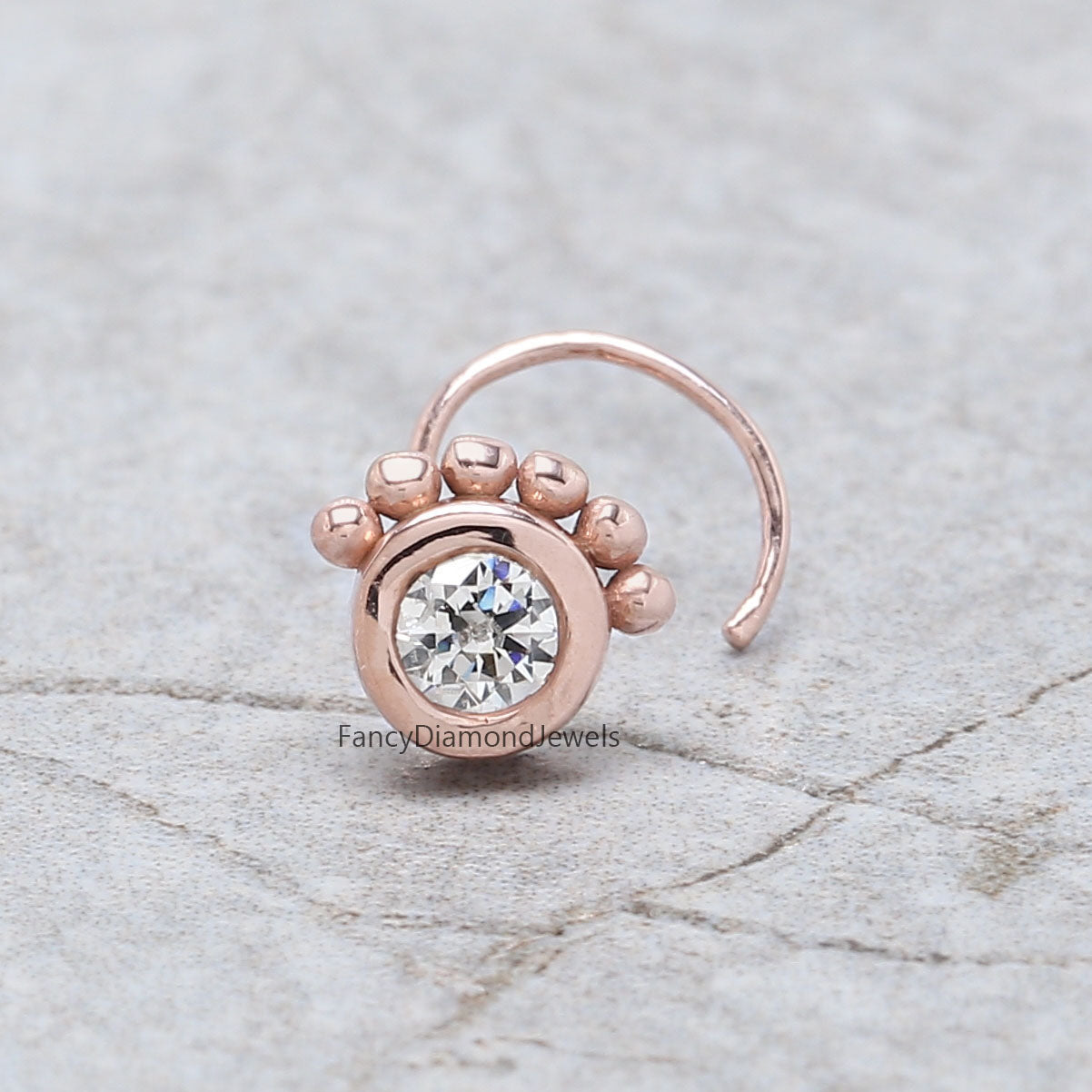 Natural White Round Diamond Nose Rings Engagement Wedding Gift Nose Ring 14K Solid Rose White Yellow Gold Nose Ring 0.17 CT KD1019