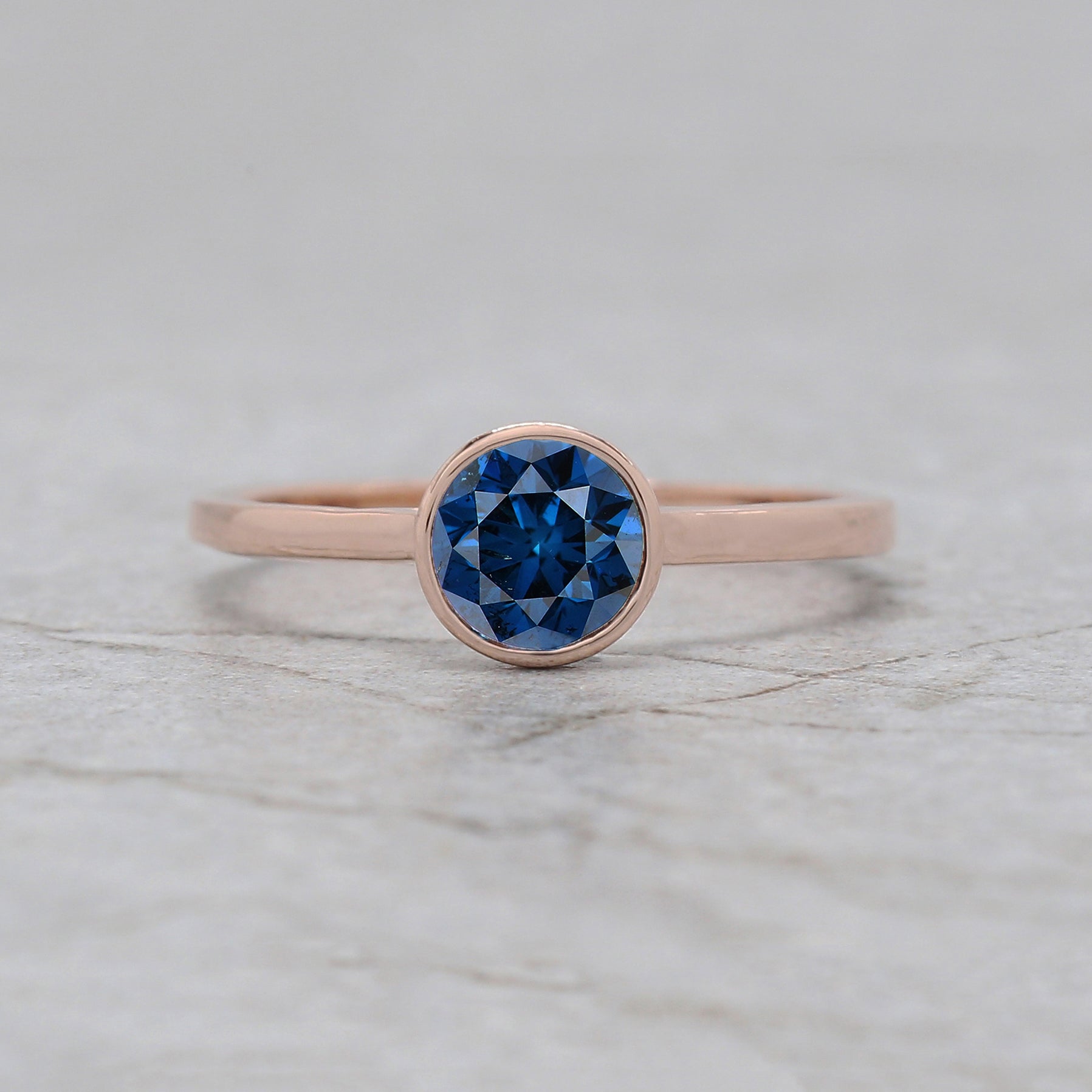 Round Shape Blue Color Diamond Ring 0.60 Ct 5.15 MM Round Cut Diamond Ring 14K Solid Rose Gold Silver Engagement Ring Gift For Her QL1659