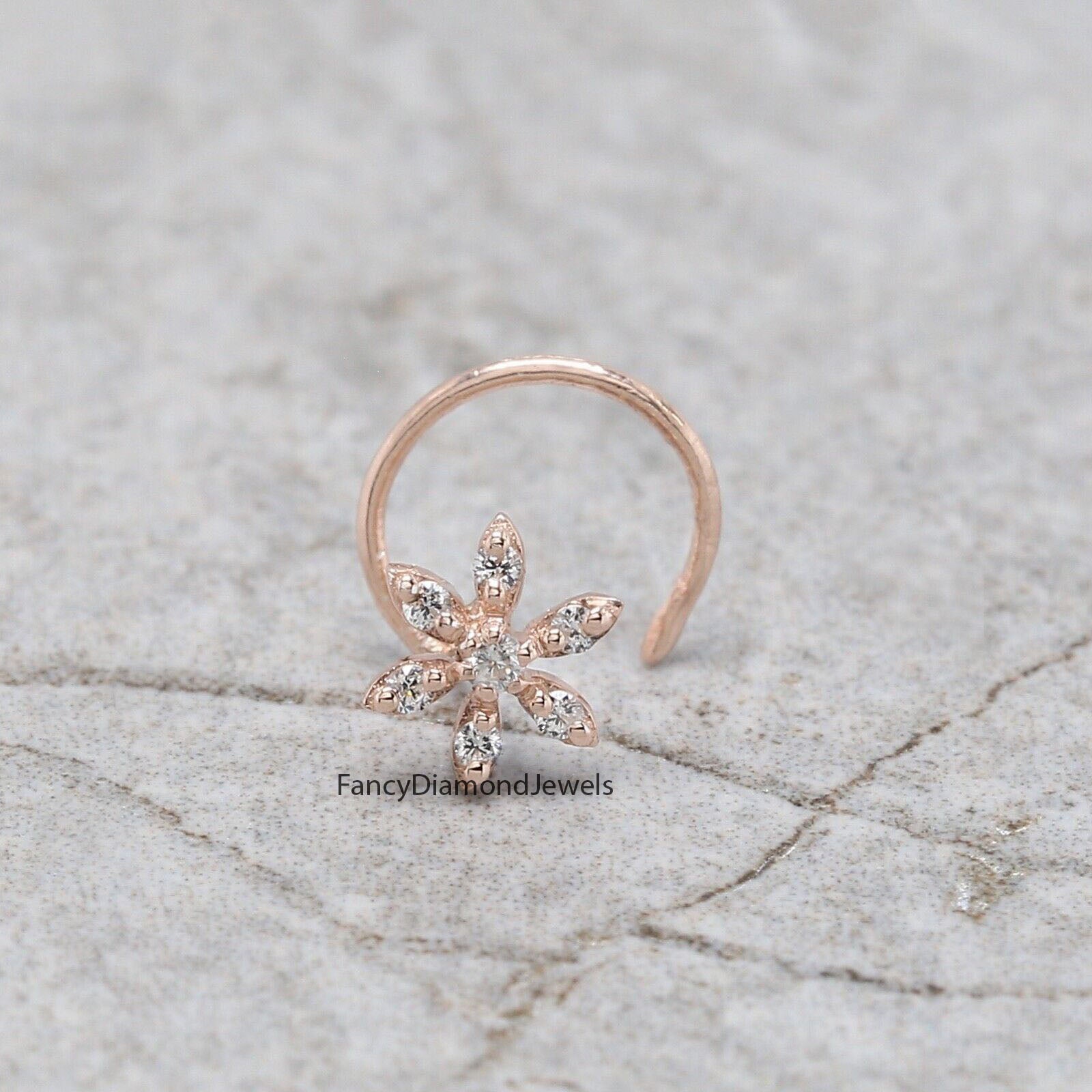 Natural White Round Diamond Nose Rings Engagement Wedding Gift Nose Ring 14K Solid Rose White Yellow Gold Nose Ring 0.04 CT KD955