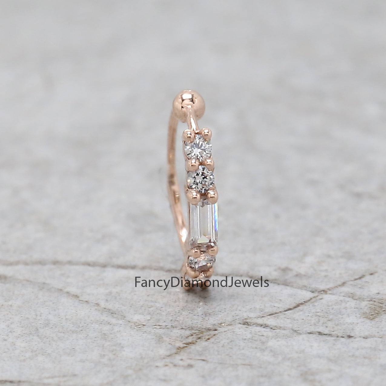 Natural White Round/Baguette Diamond Nose Rings Engagement Wedding Gift Nose Ring 14K Solid Rose White Yellow Gold Nose Ring 0.10 CT KD970