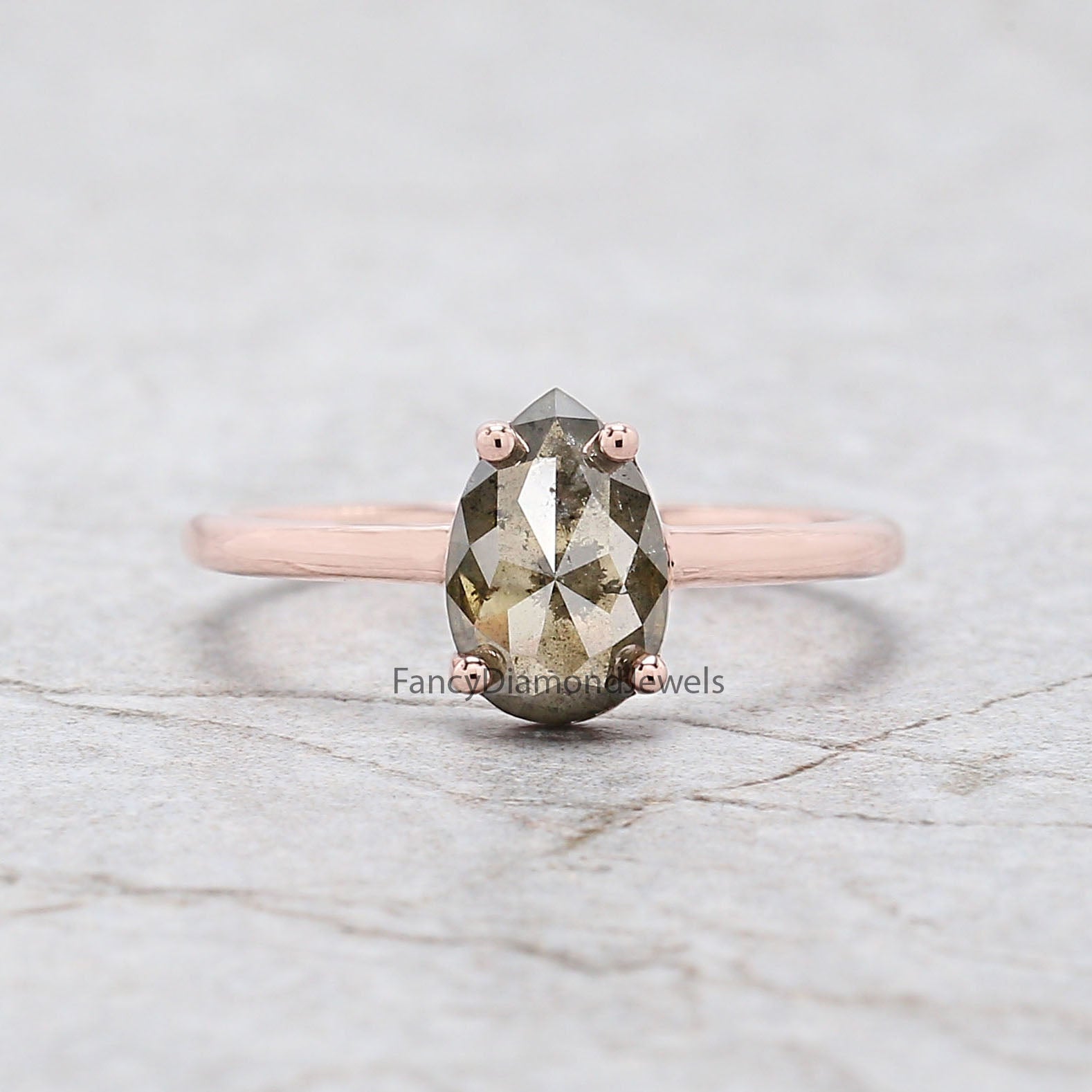 Pear Cut Green Color Diamond Ring 1.16 Ct 8.70 MM Pear Shape Diamond Ring 14K Solid Rose Gold Silver Pear Engagement Ring Gift For Her QK2608