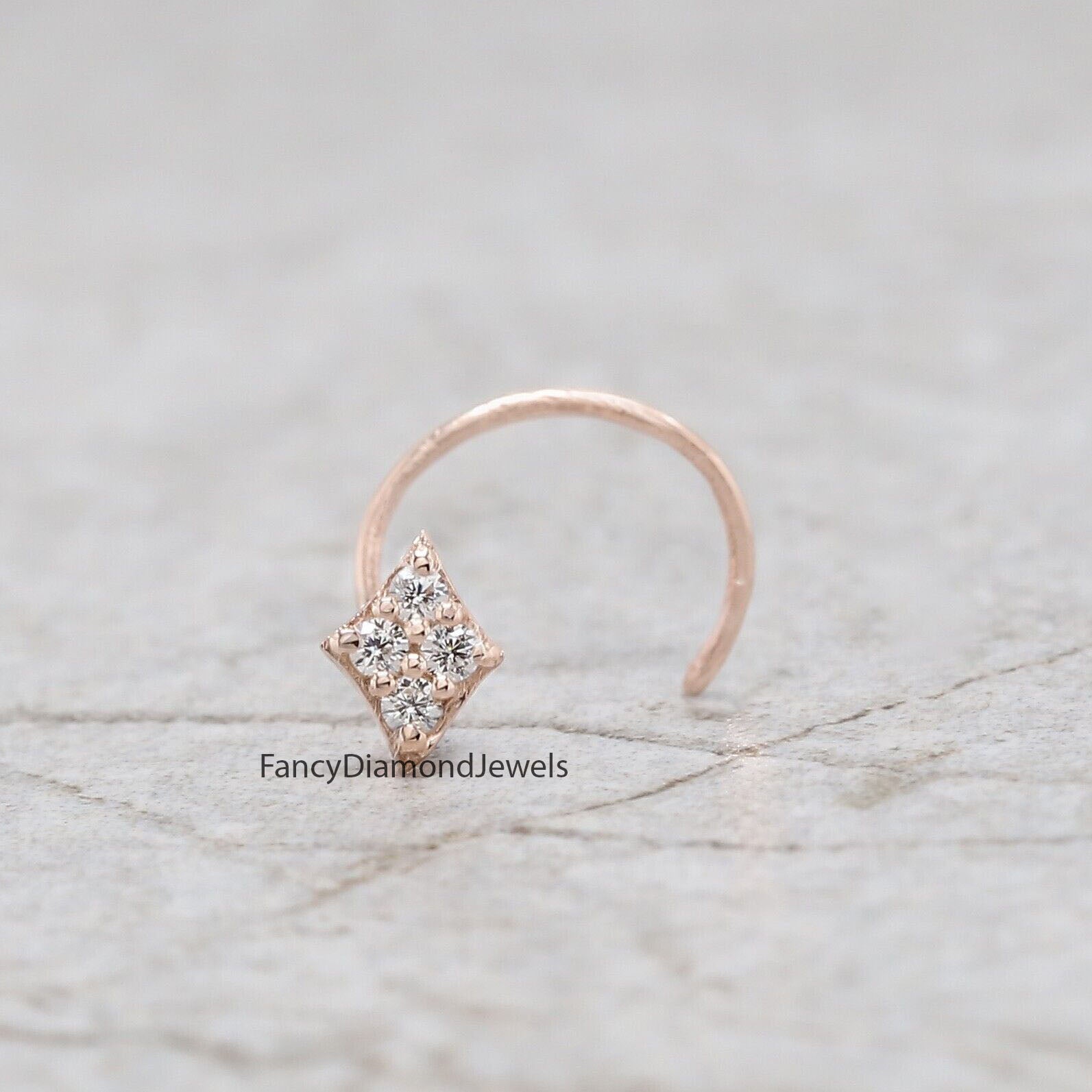 Natural White Round Diamond Nose Rings Engagement Wedding Gift Nose Ring 14K Solid Rose White Yellow Gold Nose Ring 0.03 CT KD959