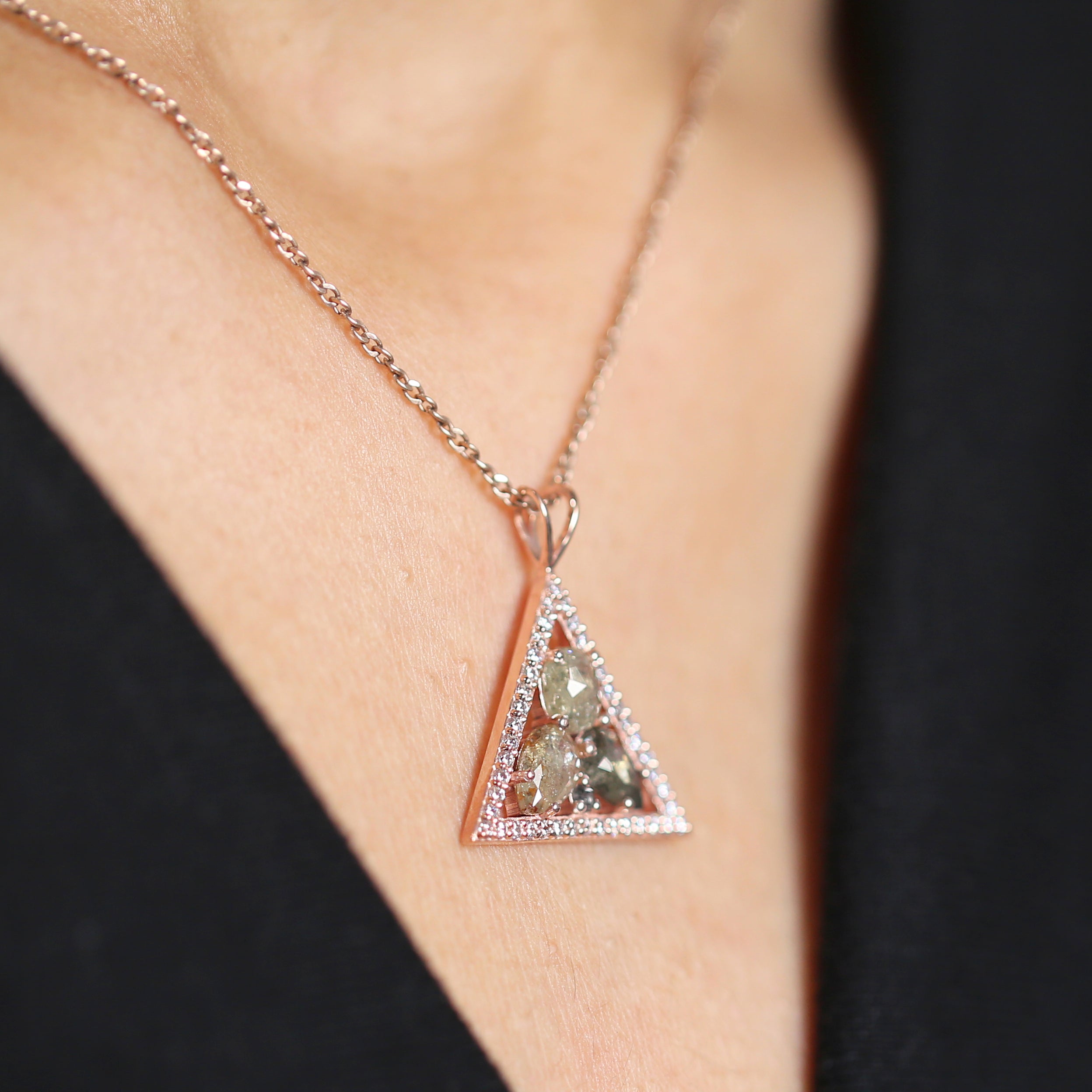 Salt And Pepper Mix Shape Diamond Pendant 14K Solid Rose White Yellow Gold Pendant Engagement Wedding Gift Pendant 1.80 CT KDL656