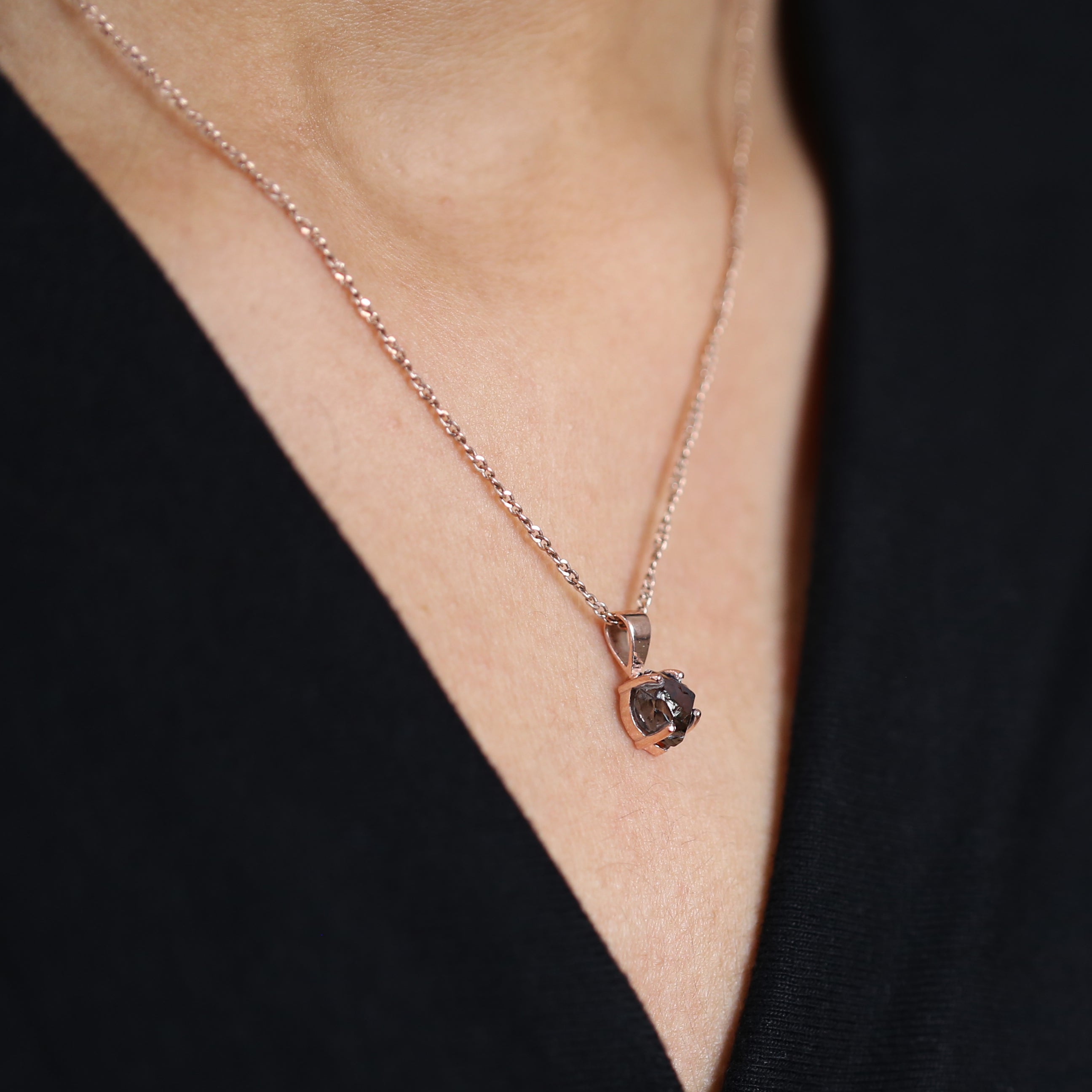 Rough Brown Color Diamond Pendant 2.08 Ct 6.60 MM Rough Diamond Pendant 14K Solid Rose Gold Silver Engagement Pendant Gift For Her QL6300