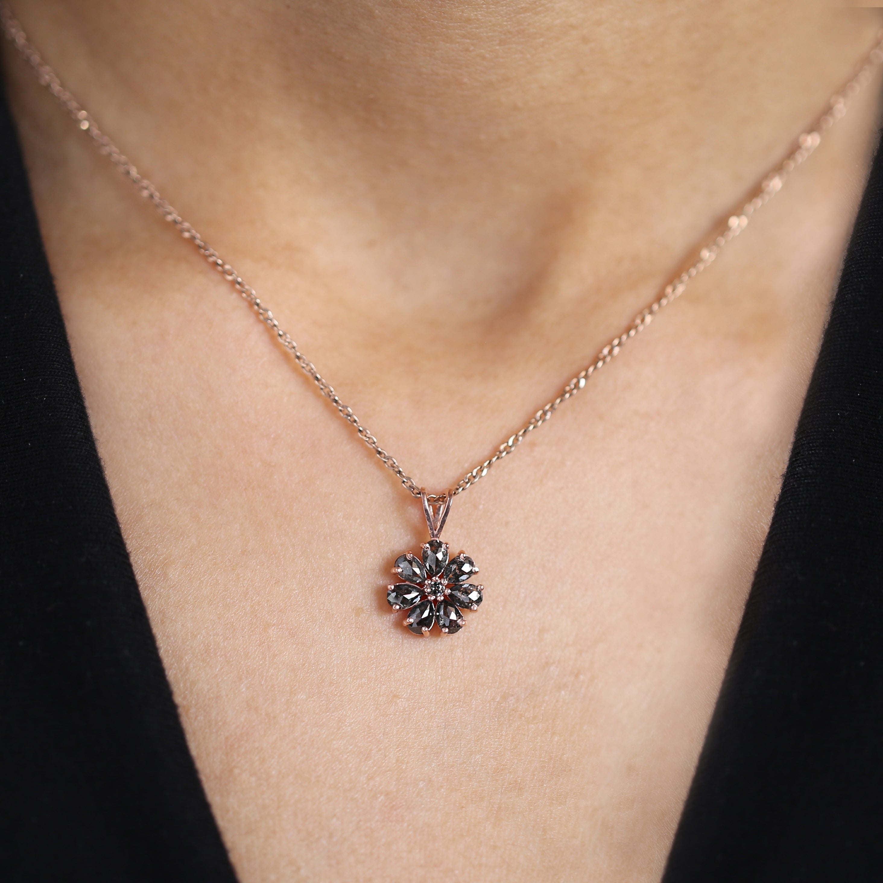 Pear Cut Salt And Pepper Diamond Pendant 1.05 Ct 4.25 MM Pear Shape Diamond Pendant 14K Solid Rose Gold Silver Engagement Pendant QL1278
