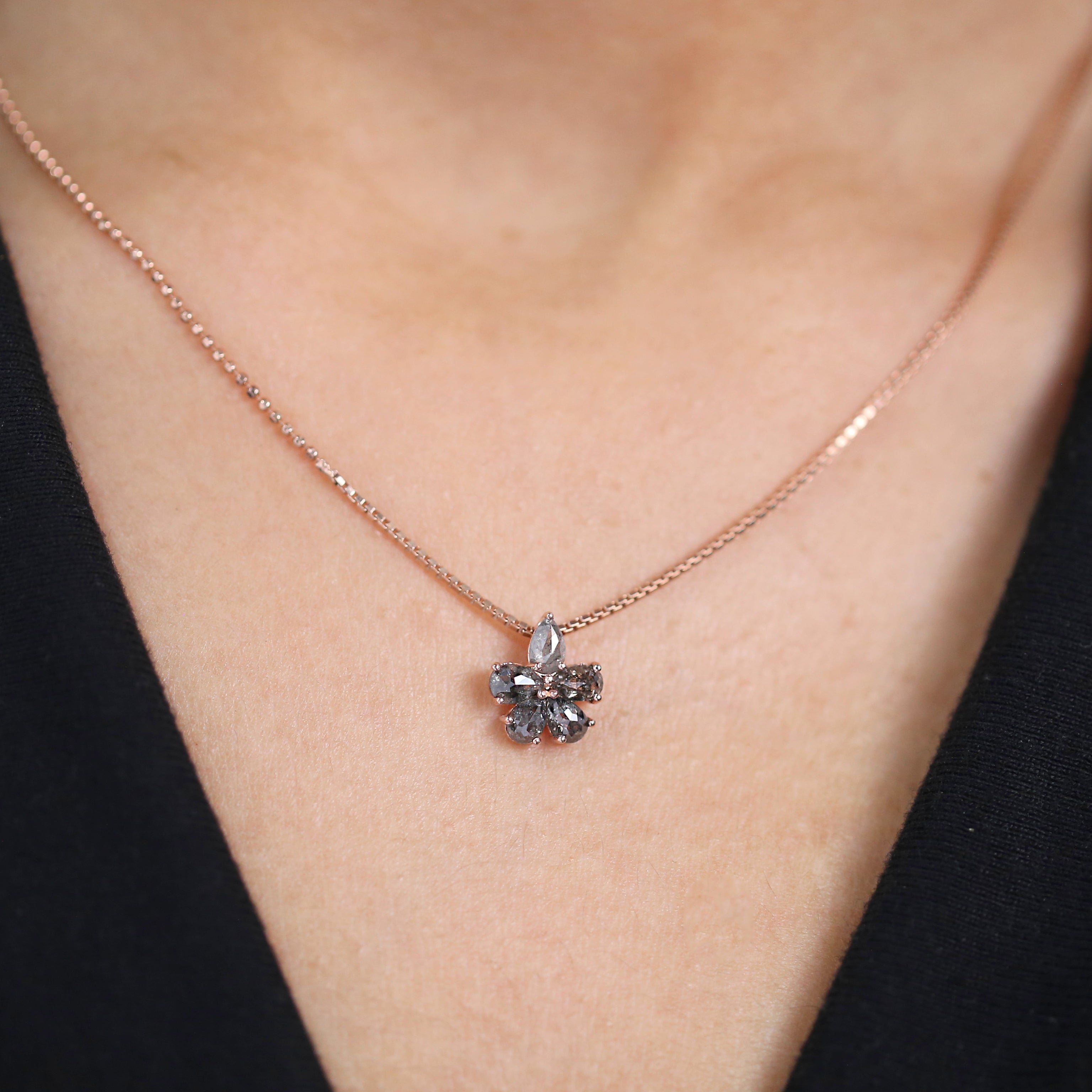 Pear Cut Salt And Pepper Diamond Pendant 1.22 Ct 4.70 MM Pear Shape Diamond Pendant 14K Solid Rose Gold Silver Engagement Pendant QL752