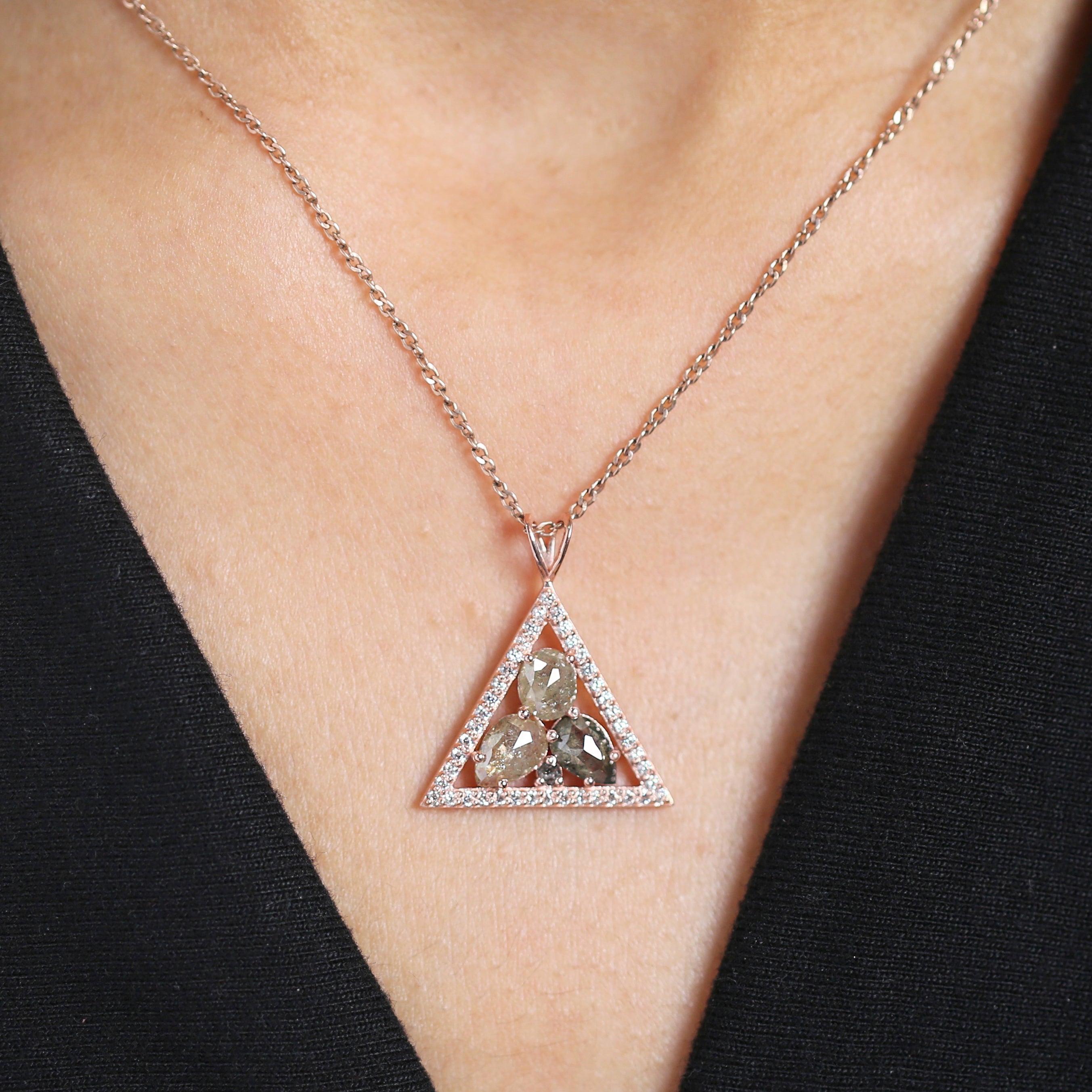 Salt And Pepper Mix Shape Diamond Pendant 14K Solid Rose White Yellow Gold Pendant Engagement Wedding Gift Pendant 1.80 CT KDL656