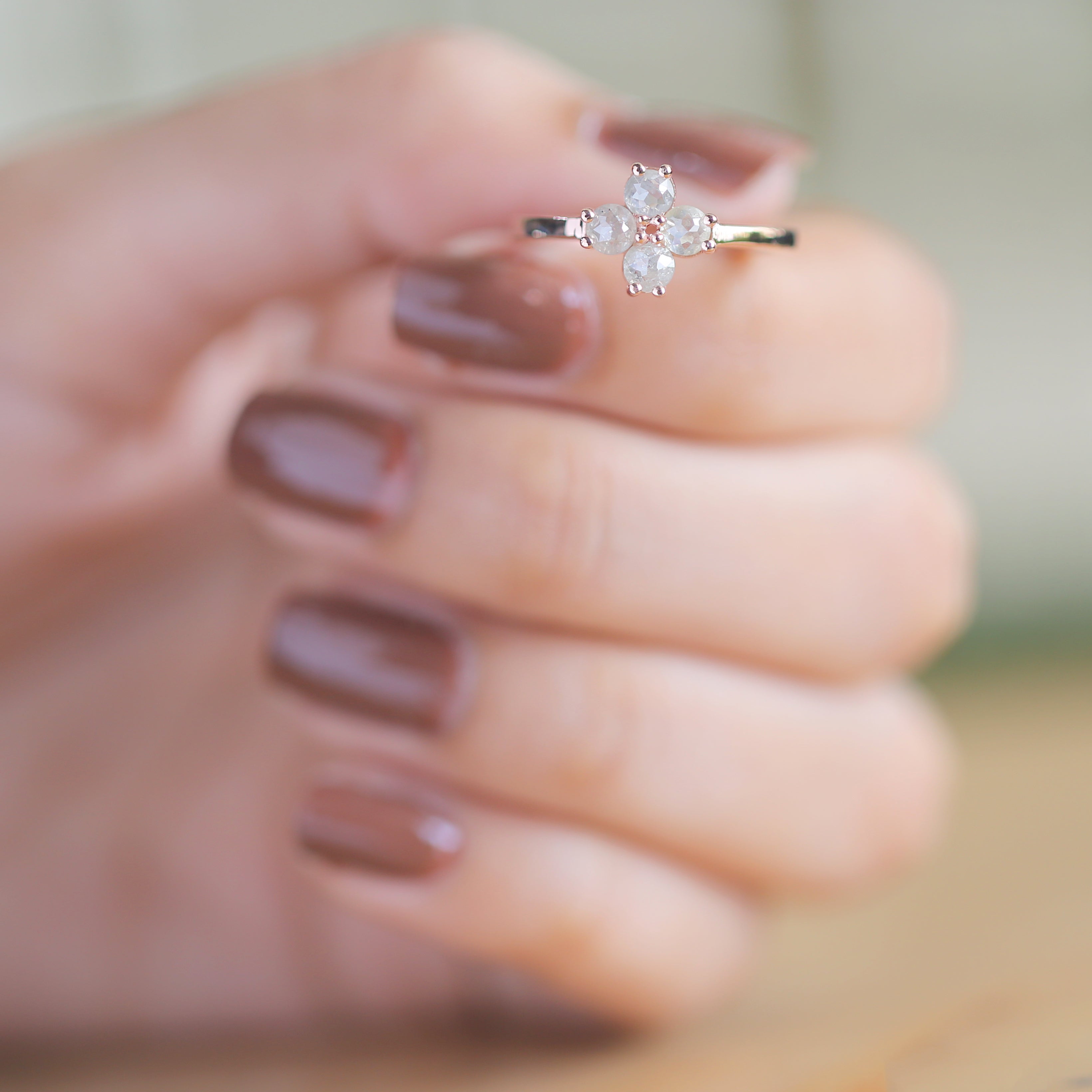 Gray Round Rose Cut Diamond Ring 14K Solid Rose White Yellow Gold Ring Engagement Wedding Gift Ring 0.94 CT KDK1036