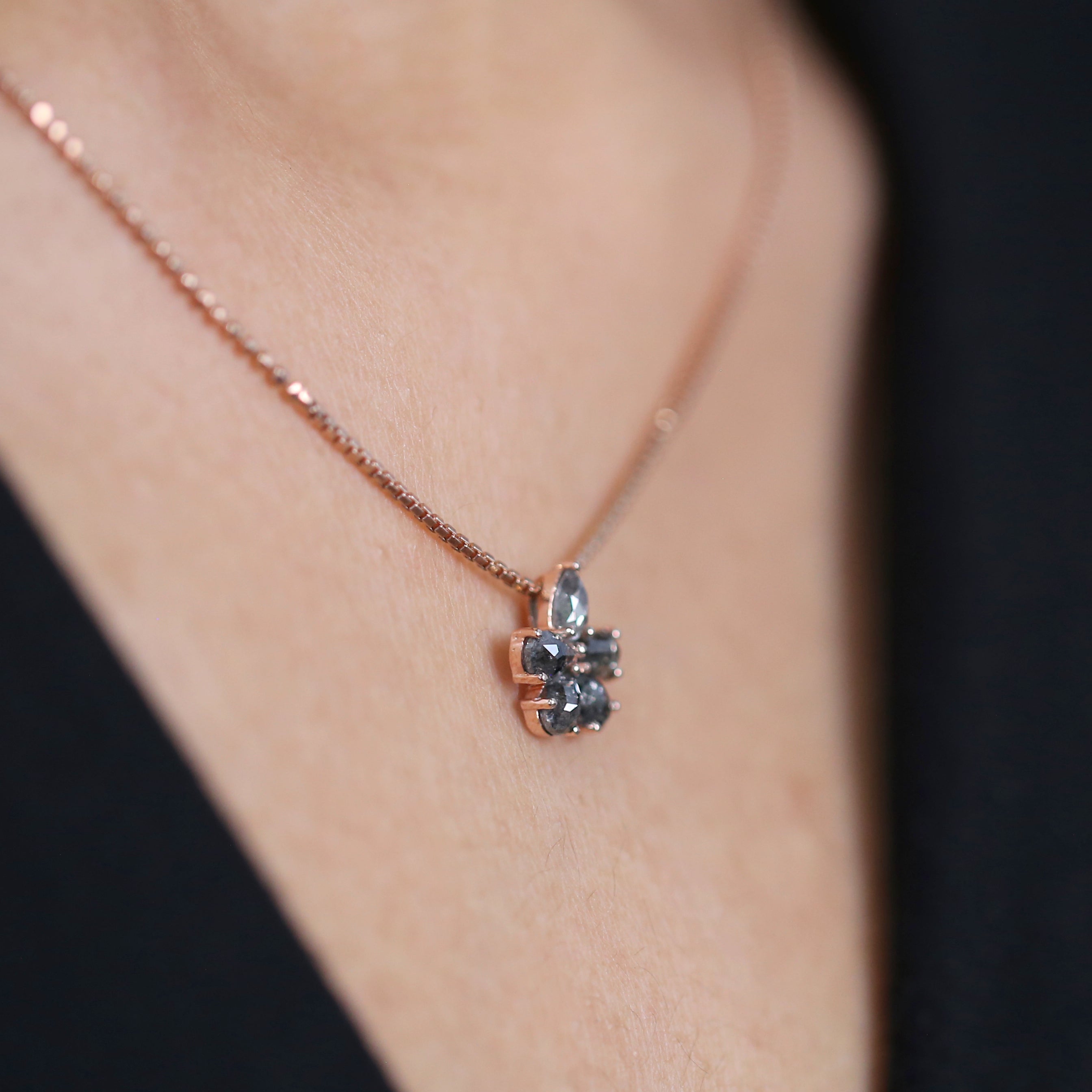 Pear Cut Salt And Pepper Diamond Pendant 1.22 Ct 4.70 MM Pear Shape Diamond Pendant 14K Solid Rose Gold Silver Engagement Pendant QL752