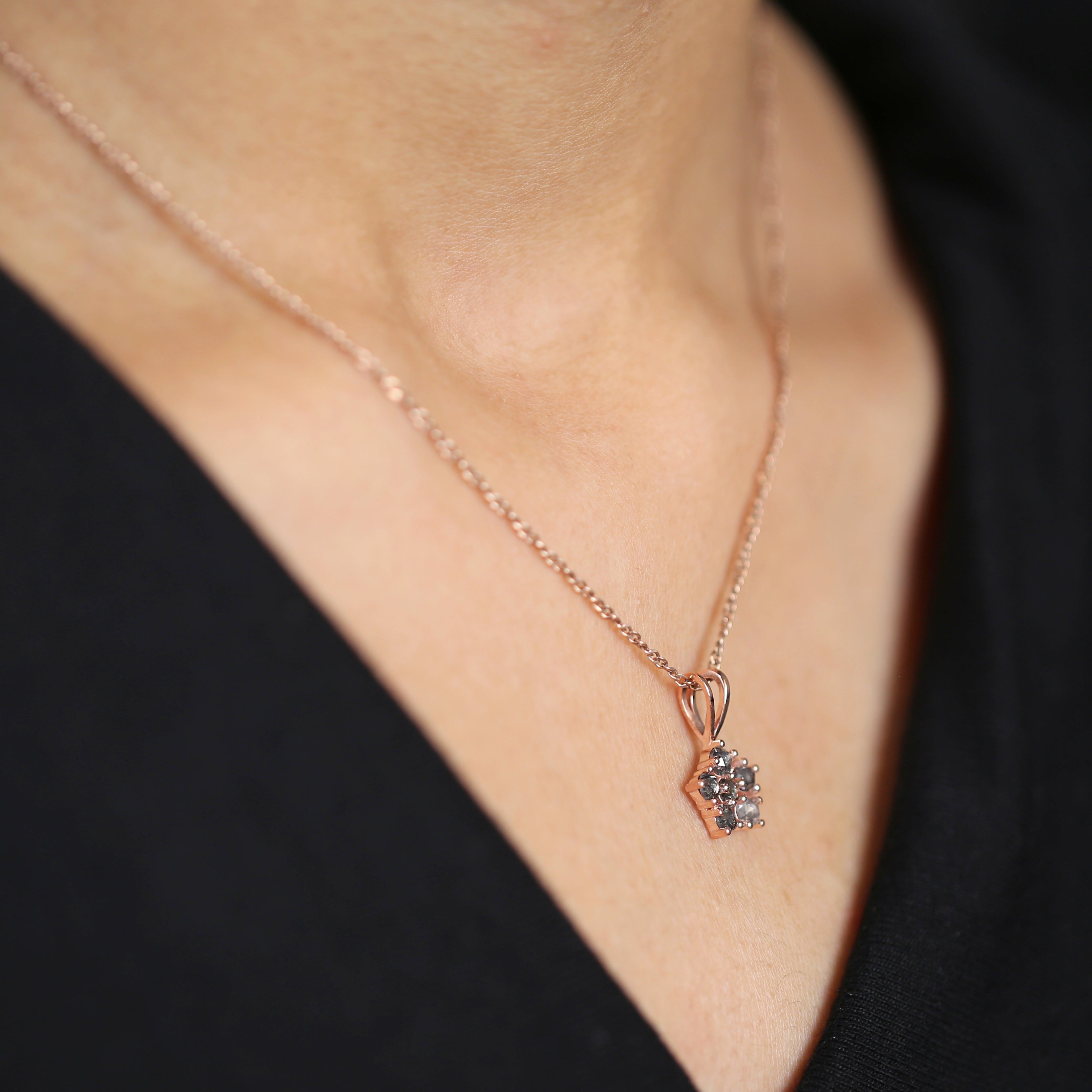 Salt And Pepper Round Rose Cut Diamond Pendant 14K Solid Rose White Yellow Gold Pendant Engagement Wedding Gift Pendant 0.73 CT KDN8590