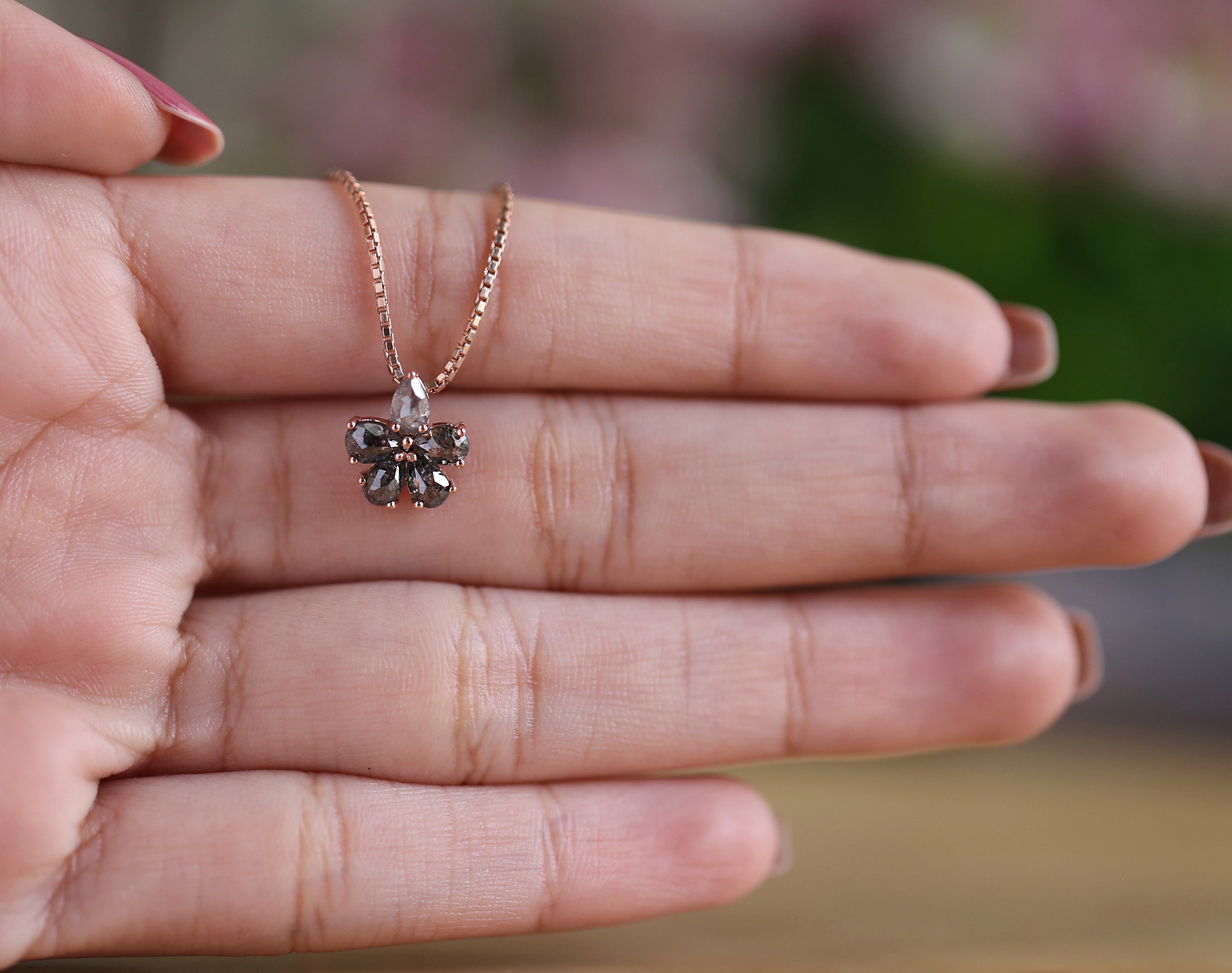 Pear Cut Salt And Pepper Diamond Pendant 1.22 Ct 4.70 MM Pear Shape Diamond Pendant 14K Solid Rose Gold Silver Engagement Pendant QL752