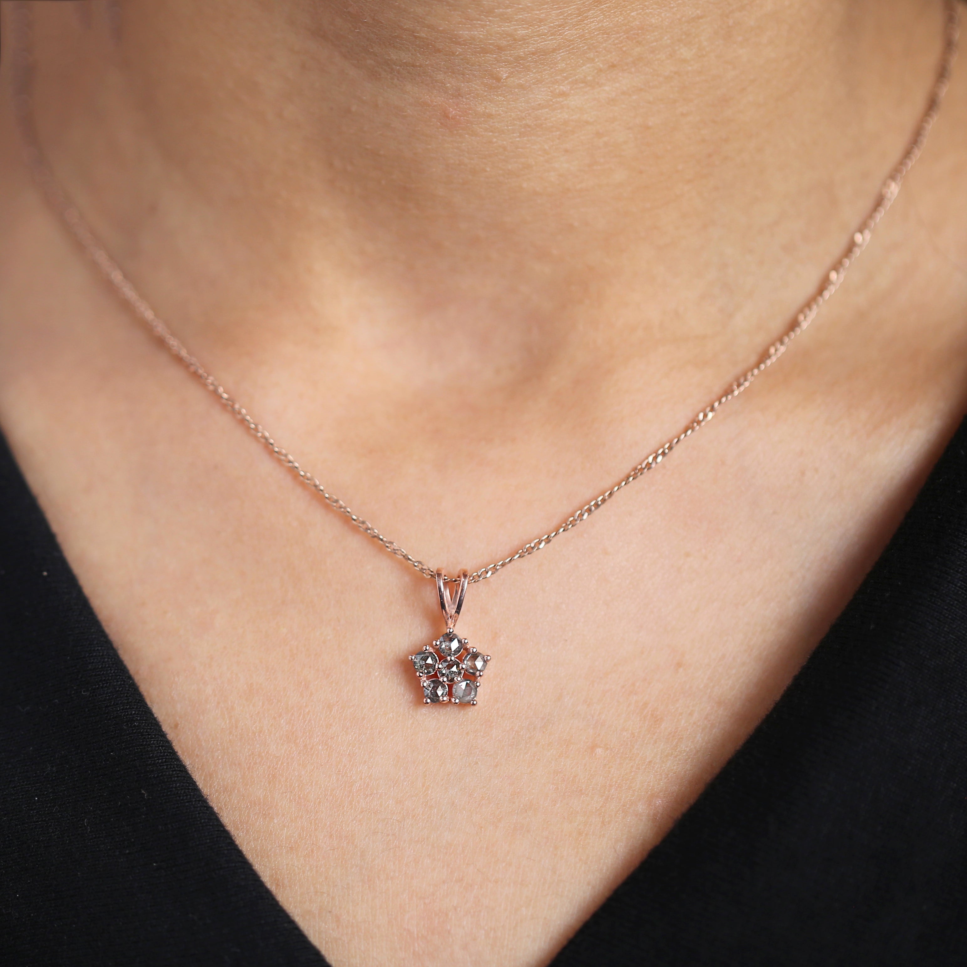 Salt And Pepper Round Rose Cut Diamond Pendant 14K Solid Rose White Yellow Gold Pendant Engagement Wedding Gift Pendant 0.73 CT KDN8590