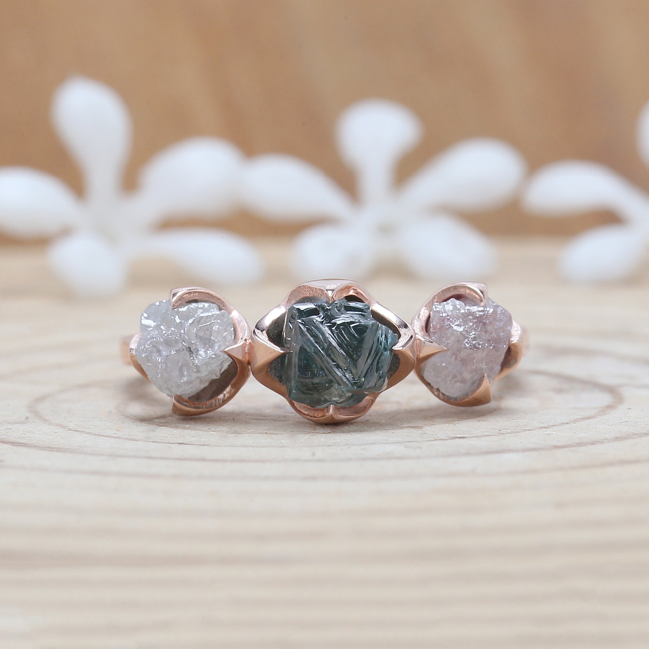 1.19 CT Blue Diamond Ring, Rough Cut Diamond Ring, Engagement Ring, Irregular Diamond Ring, 14K Rose Gold Ring, Uncut Diamond Ring KDL9772