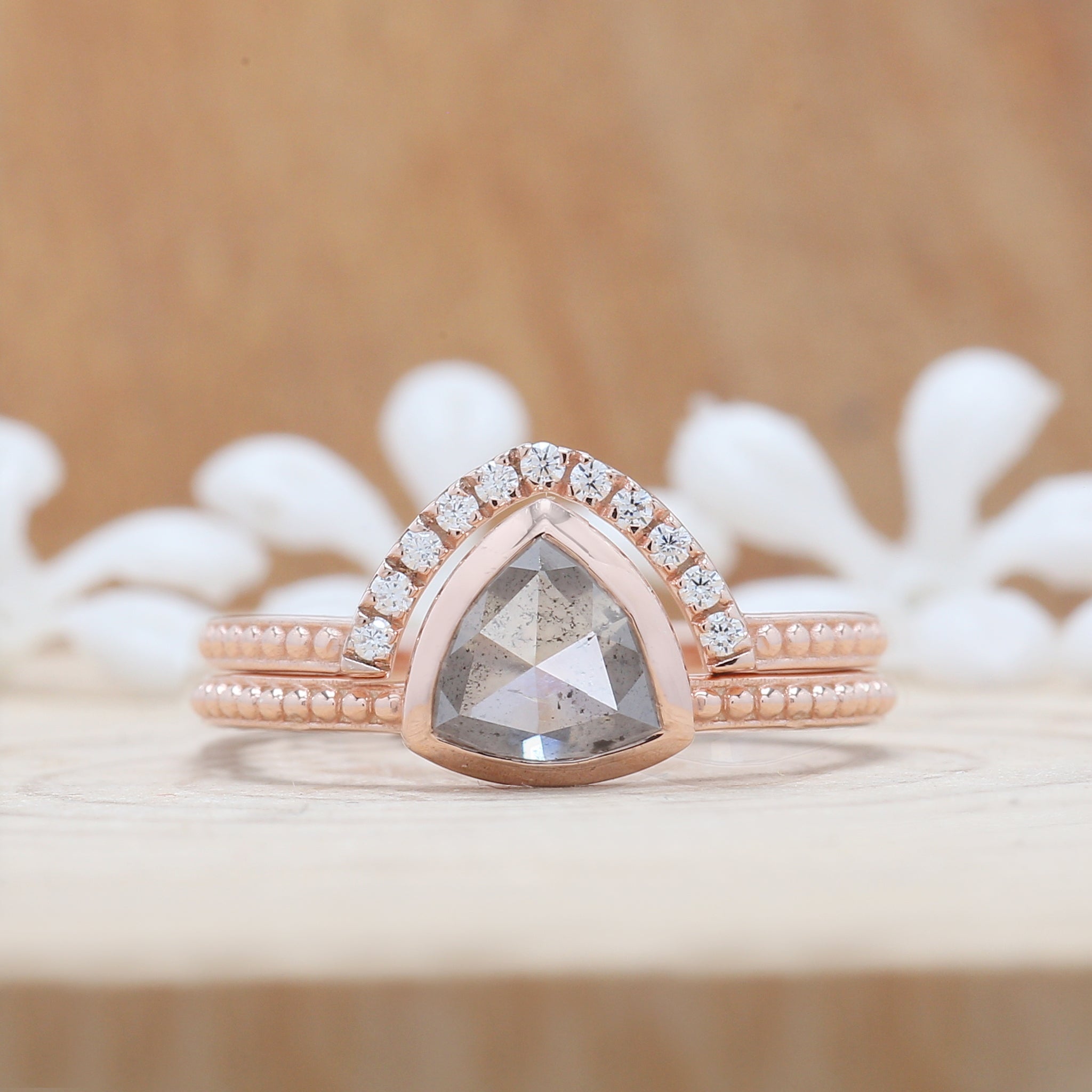 Triangle Salt And Pepper Diamond Ring 1.12 Ct 6.60 MM Triangle Diamond Ring 14K Solid Rose Gold Silver Engagement Ring Gift For Her QN8947