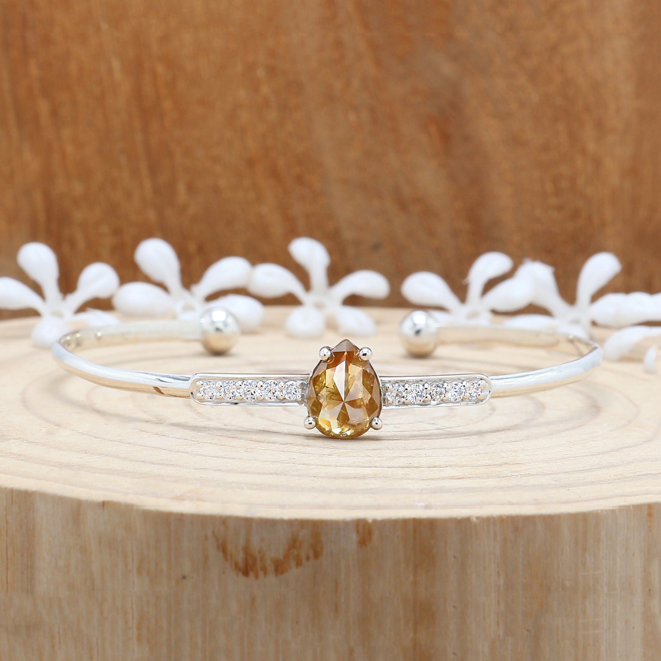 2.24 CT Bracelet, Cuff Bracelet, Pear Diamond Bracelet, Round Diamond Bracelet, Pear Bracelet, Anniversary Gift, Gift For Her, KDL9779