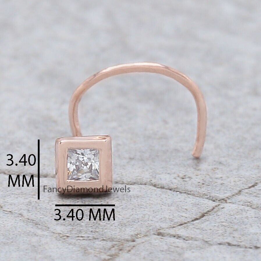 Natural White Princess Diamond Nose Rings Engagement Wedding Gift Nose Ring 14K Solid Rose White Yellow Gold Nose Ring 0.05 CT KD1024